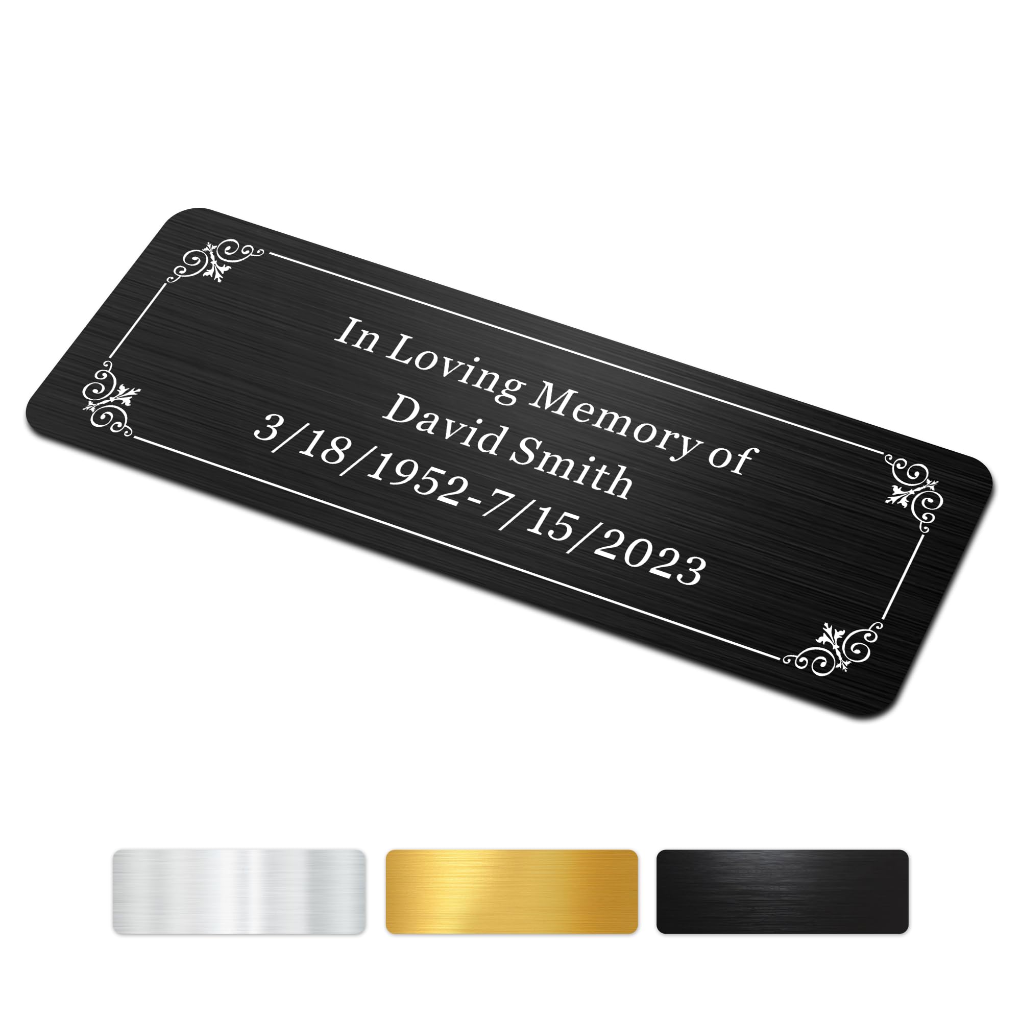 Engraved Name Plates, 1" x 3" Personalized Name Plate, Trophy Plates Engraved, Brass Plaque, Custom Name Plate for Urn, Brass Name Plates with Adhesive Backing(Round Corner-Black, 3x1 in)