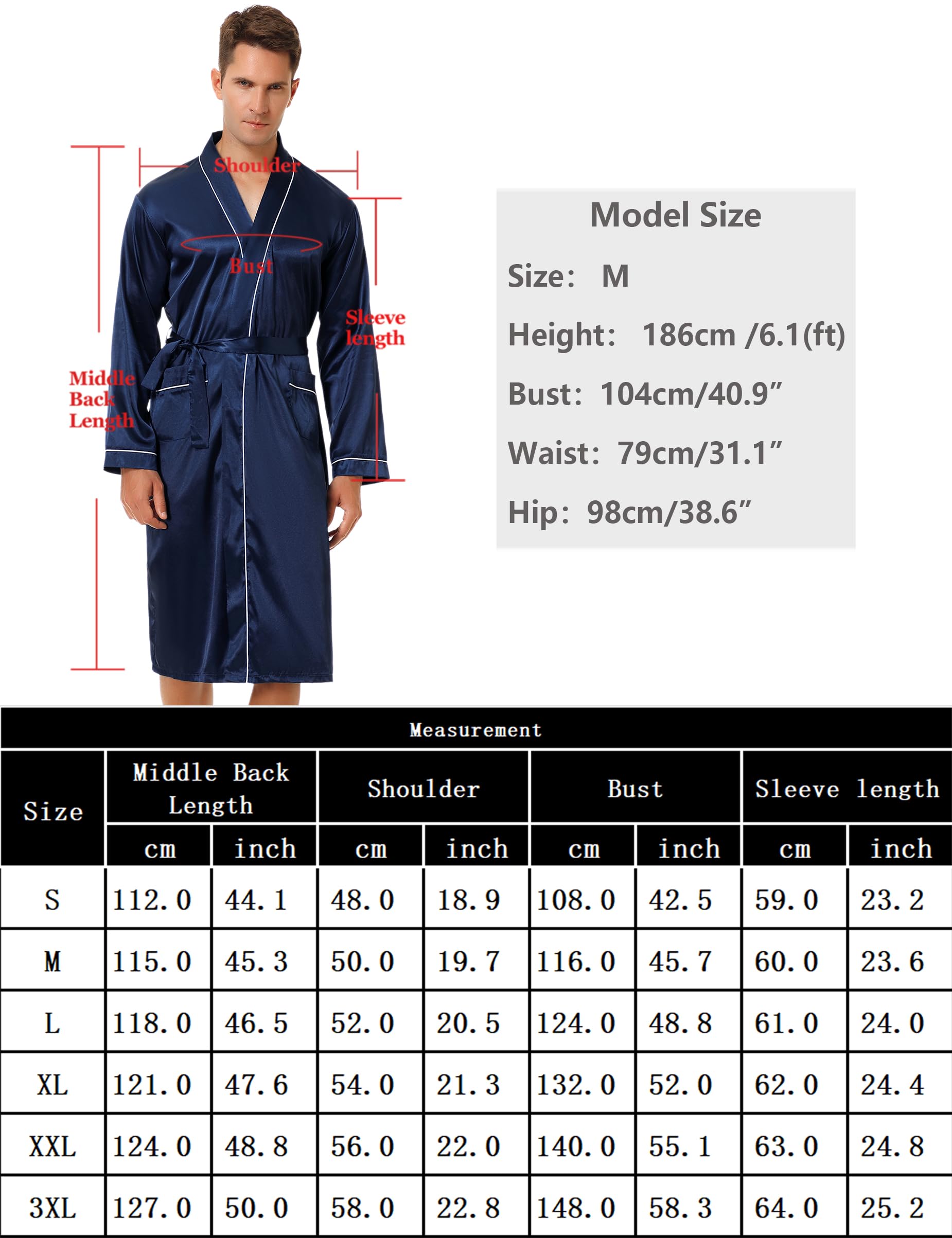 Bresdk Vestaglia Uomo Raso Manica Lunga Accappatoio Leggero Vestaglia Kimono Seta Pigiama Camicia da Notte da Uomo