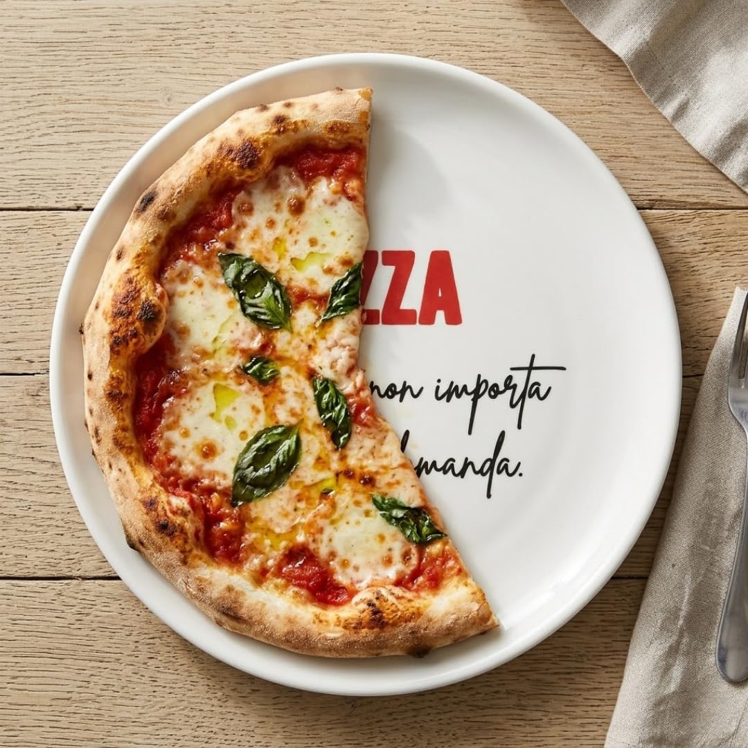Tata Home Set 6 Piatti per Pizza Grandi con Decorazioni Scritte e Frasi Moderni in Porcellana Mod. Happy Shabby