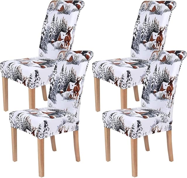Homaxy Stretch Printed Dining Chair Covers, Spandex Removable Washable Dining Chair Protector Slipcovers - Set of 4, Christmas A