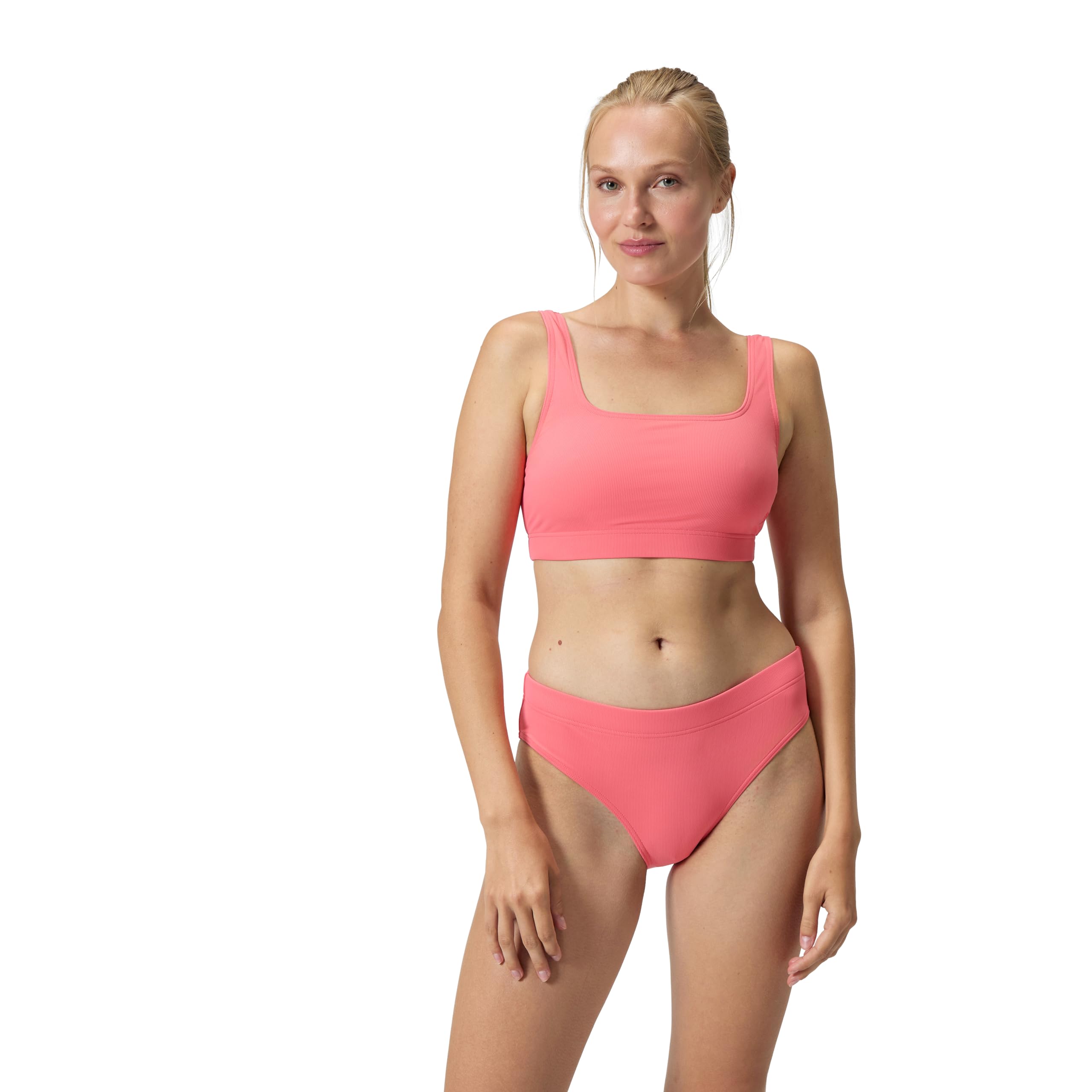 Speedo Women's Textured Deep U-Back 2 Piece Swimsuit Swimming Costume Coral Sands Size 38" Approx UK 16