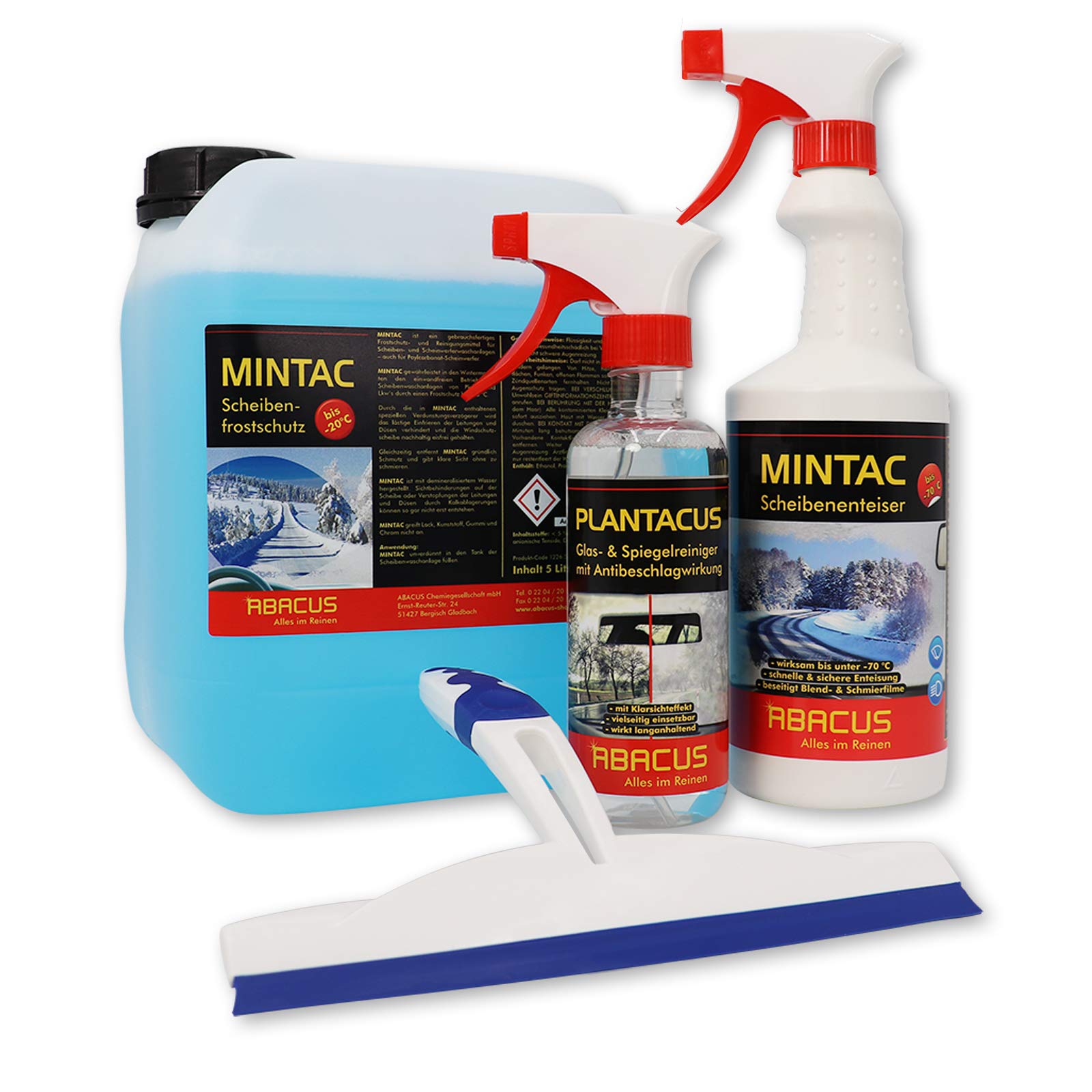 ABACUS® Mintac Winter - Windschutzscheiben Set - Antibeschlag Spray & Scheibenenteiser & Scheibenfrostschutz & Abzieher (7467)