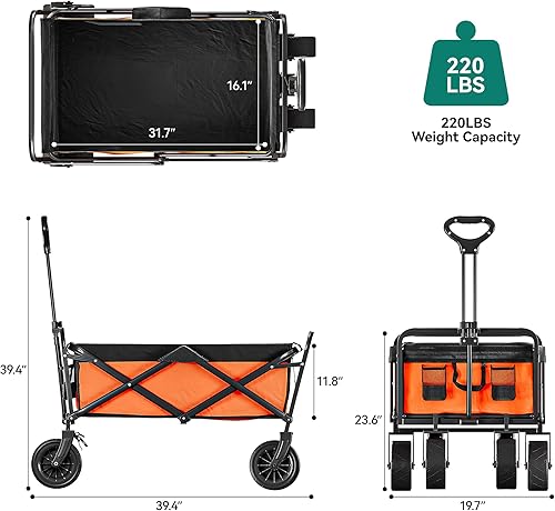 Miniatura 7 de YITAHOME Carro de playa con ruedas universales grandes, carro plegable con mesa, 2 soportes para bebidas, gran capacidad de carga de 220 libras,