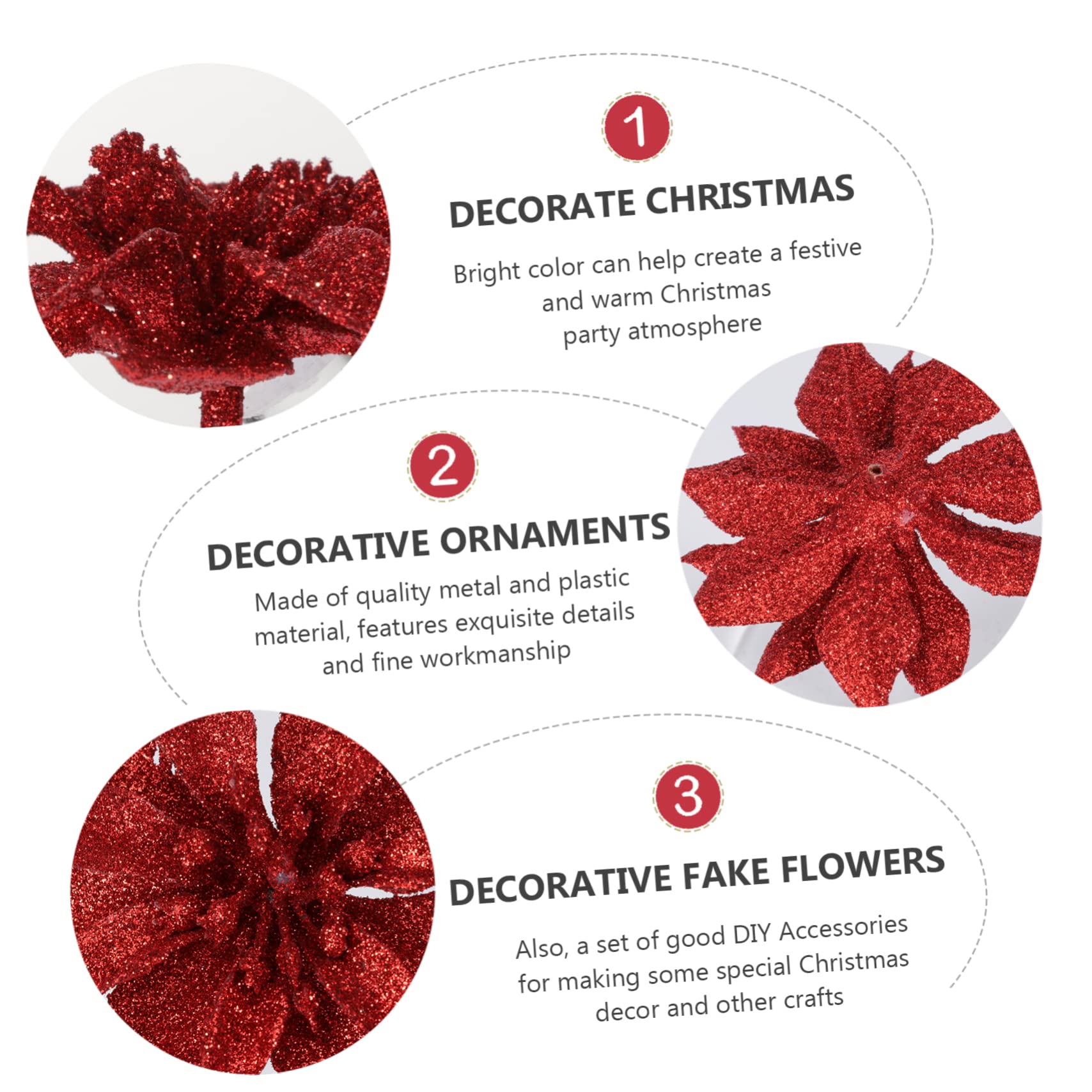 12 Piezas Adorno Colgante de Flores Artificiales para Árbol de Navidad de Poinsettias con Brillo Decoración Festiva para Hogar
