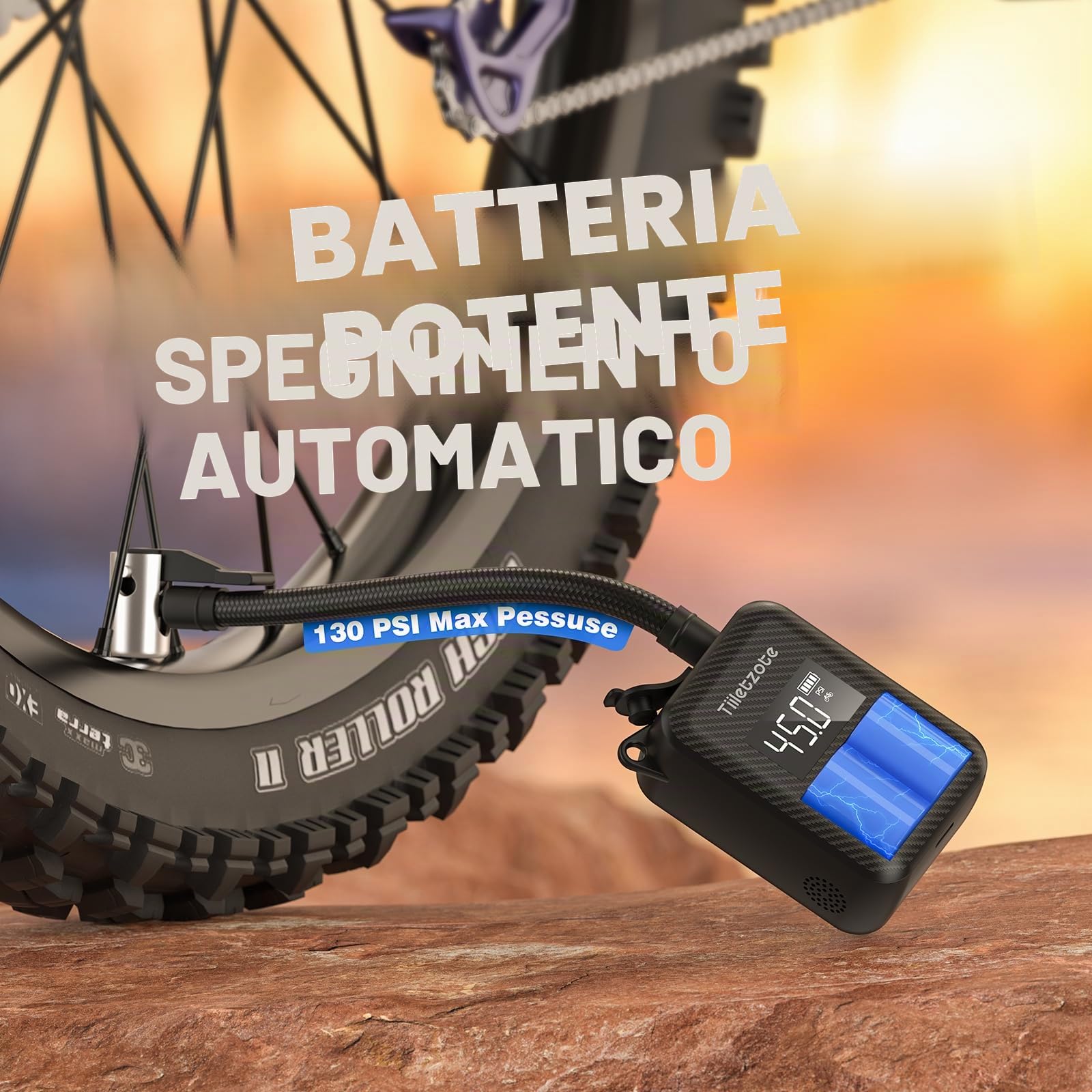 Mini pompa elettrica Bike Pump ricaricabile per bicicletta, 130 PSI, portatile con manometro, spegnimento automatico, adatta per mountain bike, bici da strada e city bike