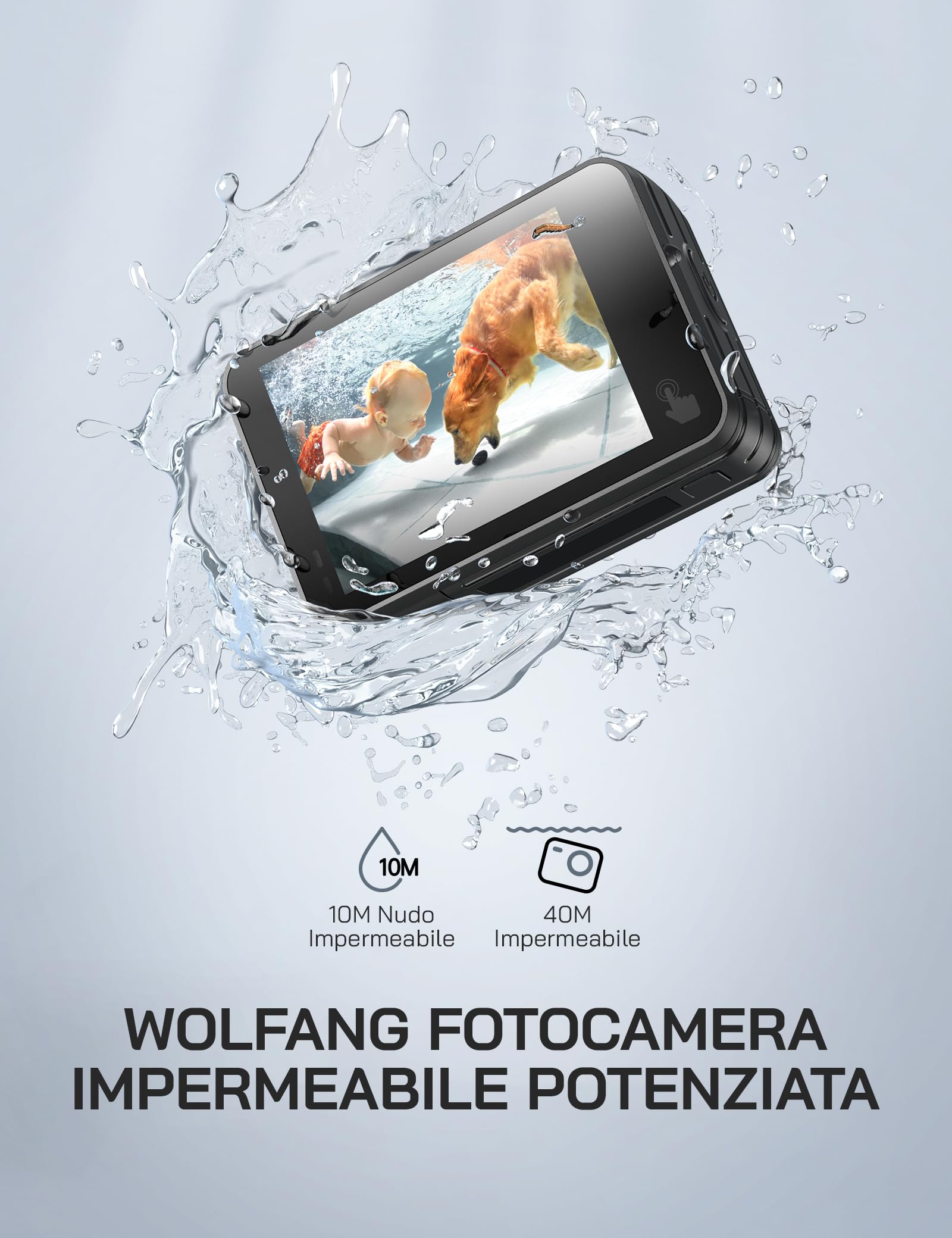 WOLFANG Dual Color Screen Action Cam 4K 60FPS 24MP GA420 WiFi Fotocamera, 10M Corpo/40M Custodia Impermeabile Subacquea Videocamera Casco con Telecomando, Dual Mic, Batterie 2x1350mAh