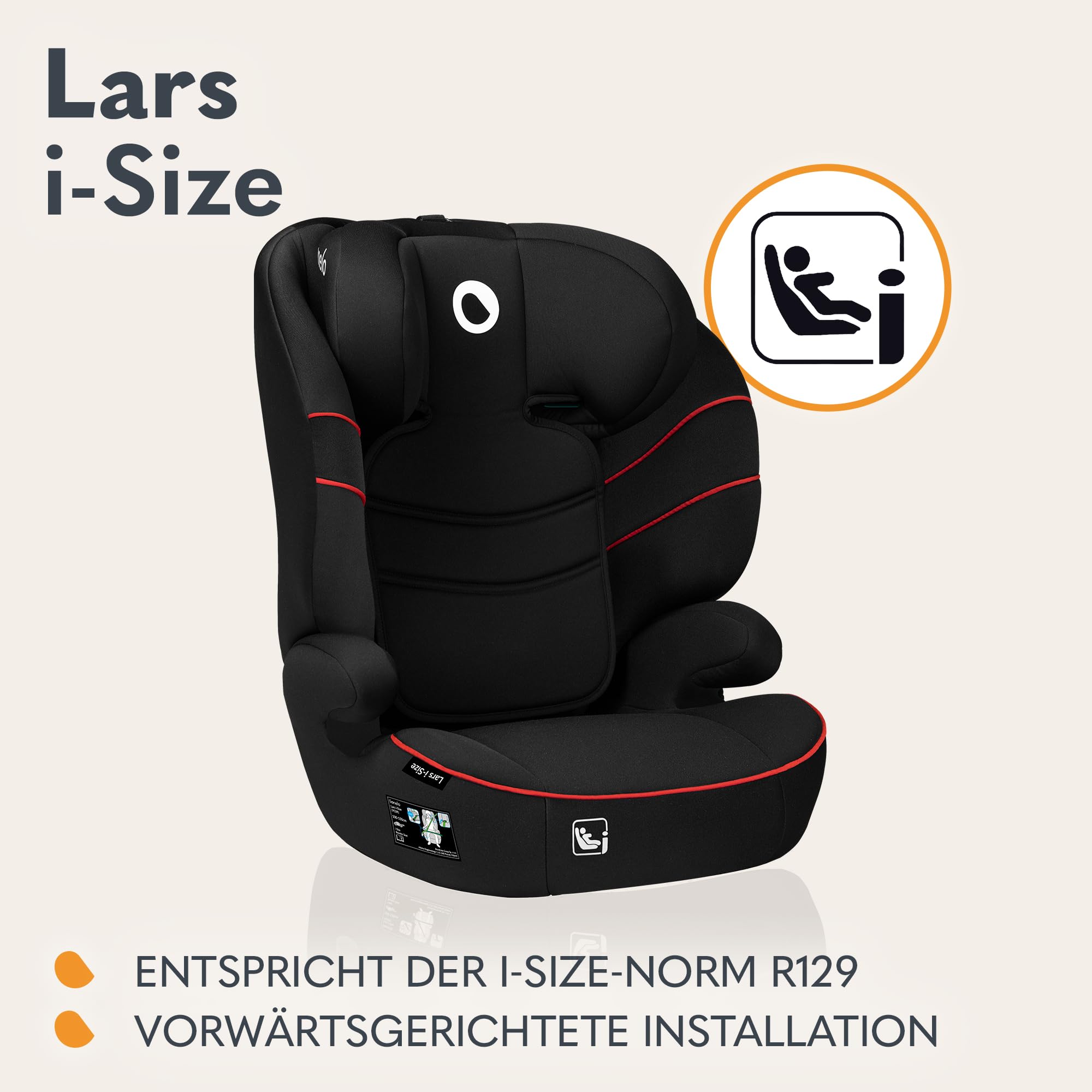 LIONELO LARS i-Size Kinderautositz 100–150 cm, Gruppe 2 3 | Seitenschutz 10 Grad, Kopfstützenverstellung, bequeme Armlehnen, abnehmbare Rückenlehne