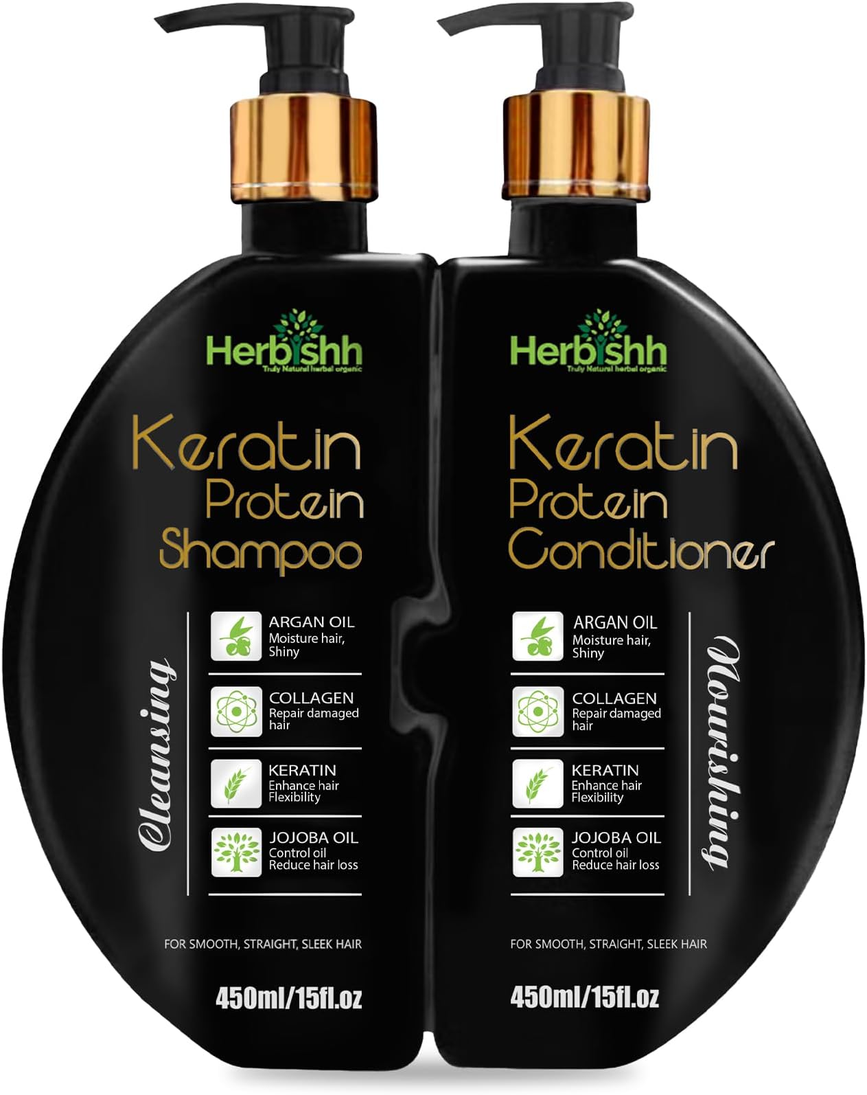 Keratin Shampoo and Conditioner Set | Hydrating Shampoo & Nourishing Conditioner for Dry, Damaged Hair | Sulfate-Free | Plant-Based Protein Hair Care | Safe & Effective