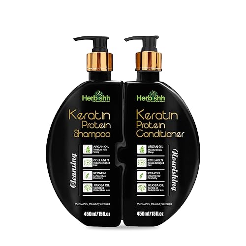 Herbishh Juego de champú y acondicionador de queratina – Champú hidratante y acondicionador nutritivo para cabello seco dañado – Sin sulfato – a