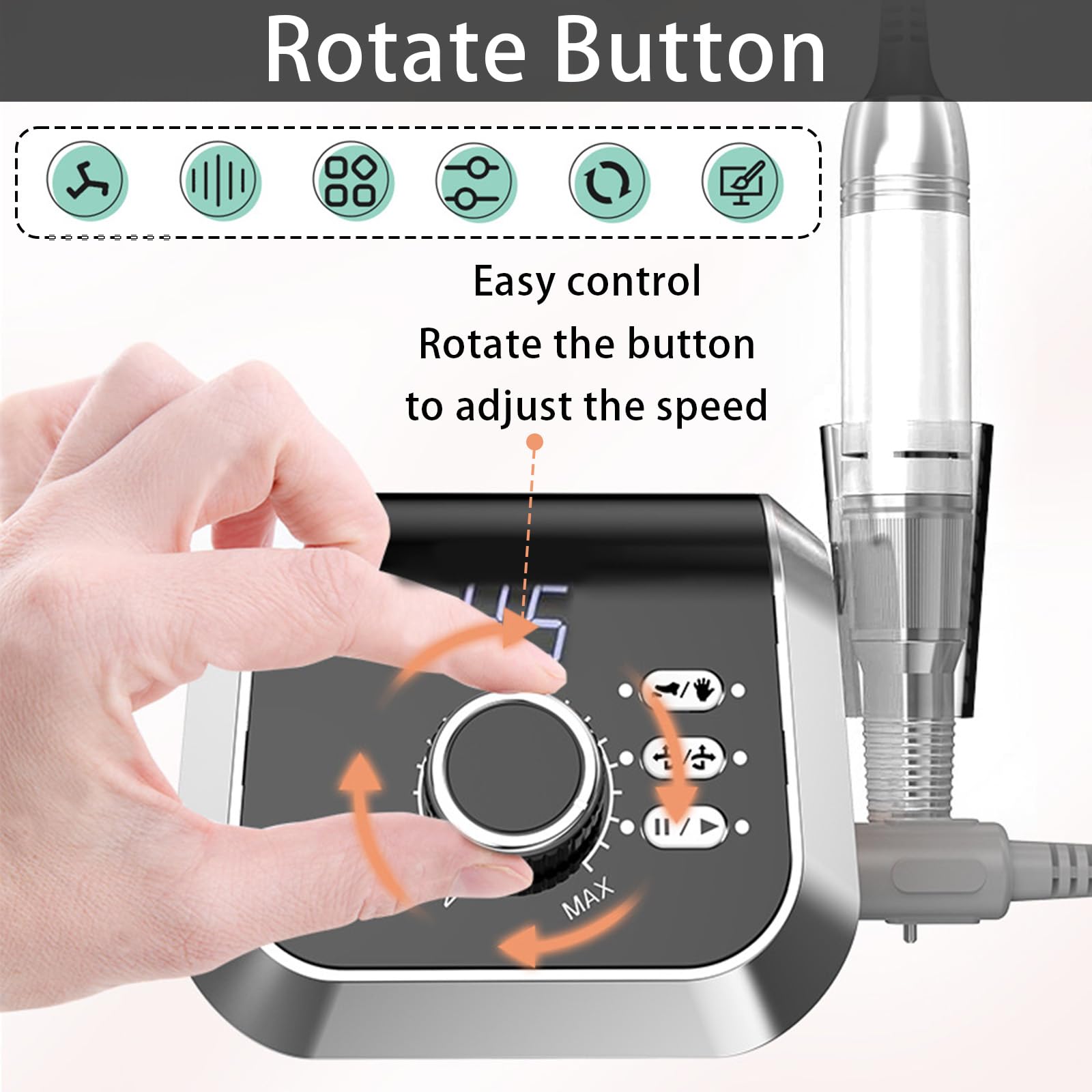 Torno para Uñas, 45,000 RPM Torno para Uñas Profesional, Limas de Uñas Profesionales con 45 Niveles Ajustables y Pantalla LCD, Set de Lima Electrica Uñas para Uso Doméstico y Salones de Uñas