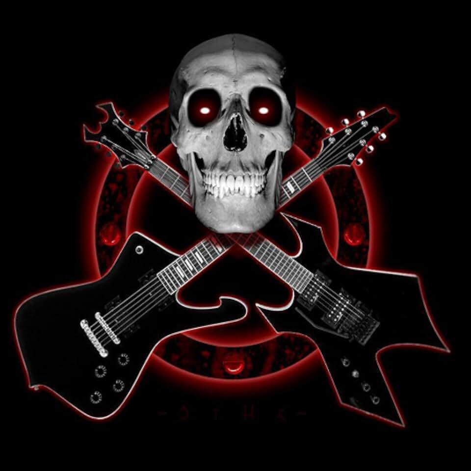 Rock rock rock metal песня. Электрогитара череп. Скелет с гитарой. Череп с гитарой. Рок-радиостанции мексики «wfm.