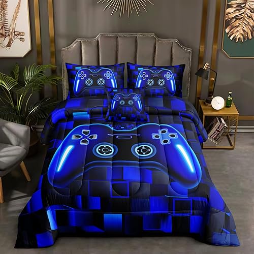 Miniatura 6 de ROWADALO Juego de ropa de cama en una bolsa de 6 piezas para niños y adultos, juego de edredón para jugadores, juego de cama en una bolsa tamaño