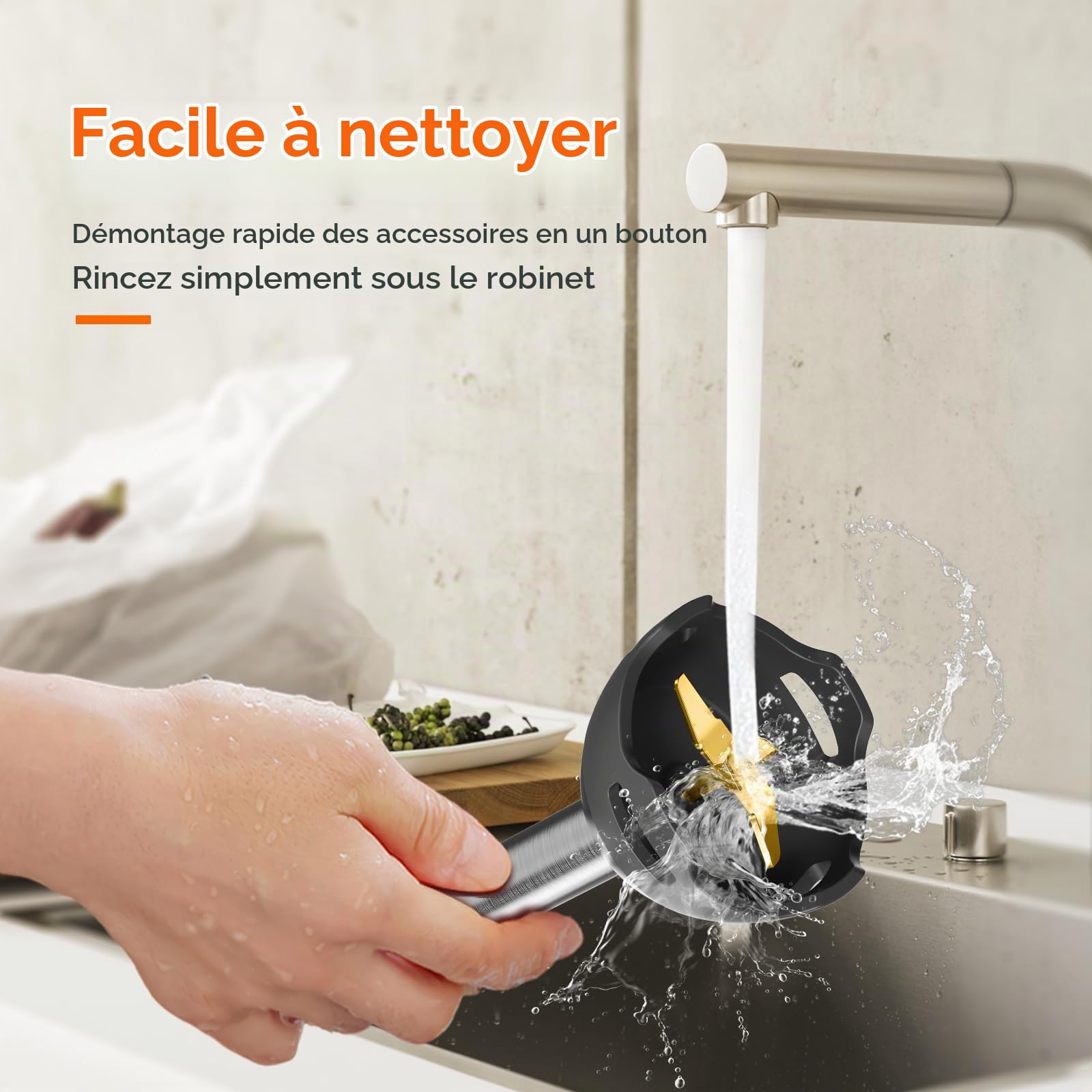 Anybear Mixeur Plongeant 1100W, Moteur Cuivre & Acier Inoxydable | Corps En Acier Inoxydable, Lame Anti-Rayures, Double Batteurs Inclus. Idéal Pour Smoothies, Soupes Et Pâtisserie
