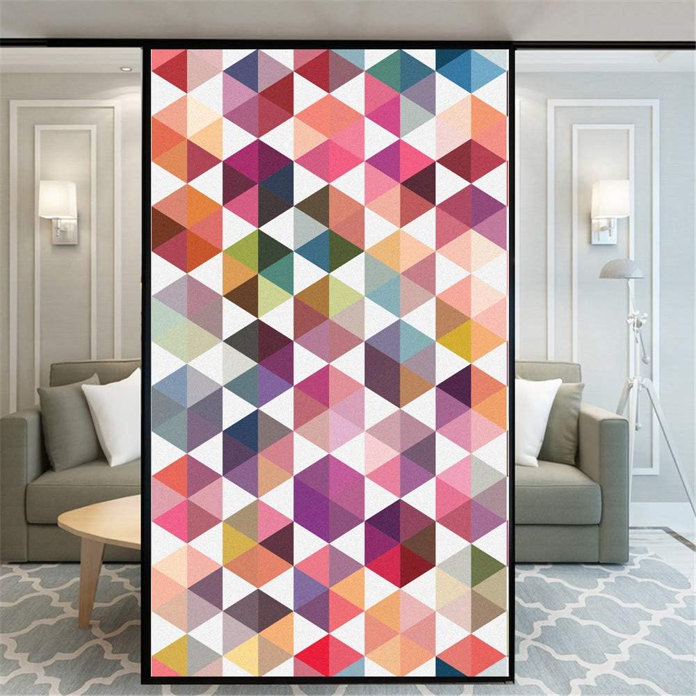 Window Film Privacy Non-Adhesive Frosted Static Cling Home Office Geometric Rhombus Art Decorative Stickers Glass Door Coverings 69x180cm(27"x70.9")