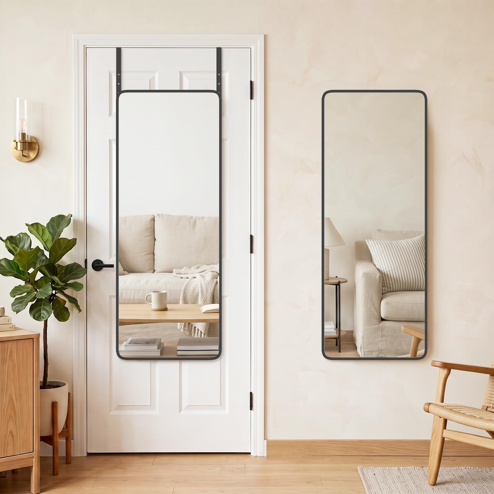 Espejo de Pared, Espejo de Puerta Rectangular, 110 x 35 cm, Negro | Espejo de Cuerpo Entero para Colgar, Cristal Templado, Marco de aleación de Aluminio, para Dormitorio o salón