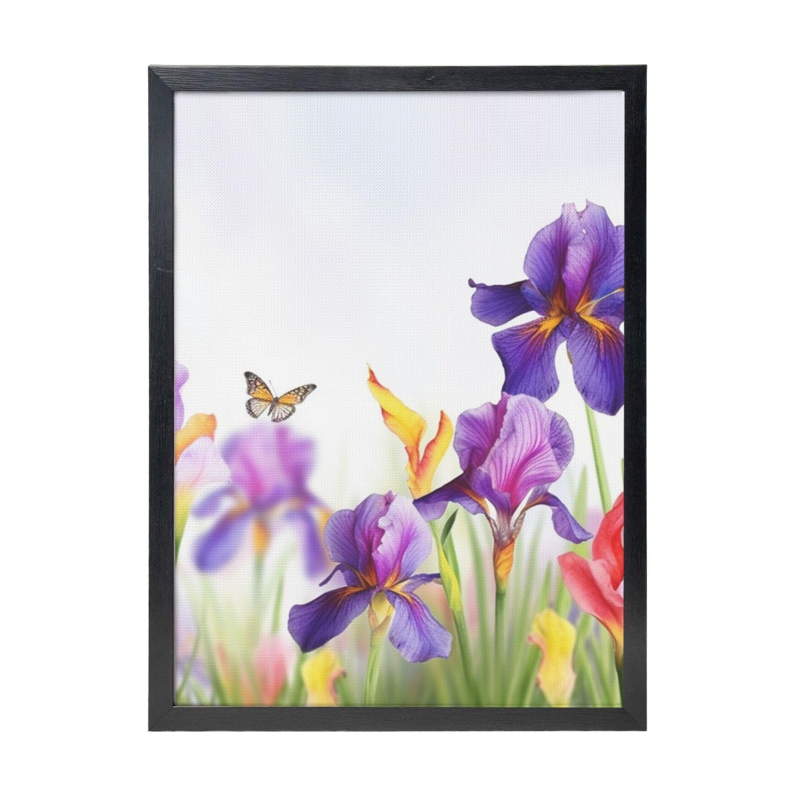 Framed Wall Art - Decorative Canvas Painting Iris Flower Butterfly Pictures Poster Aesthetic Modern Prints Artwork for Bedroom Office Wall Decor Ready To Hang 12x16 in