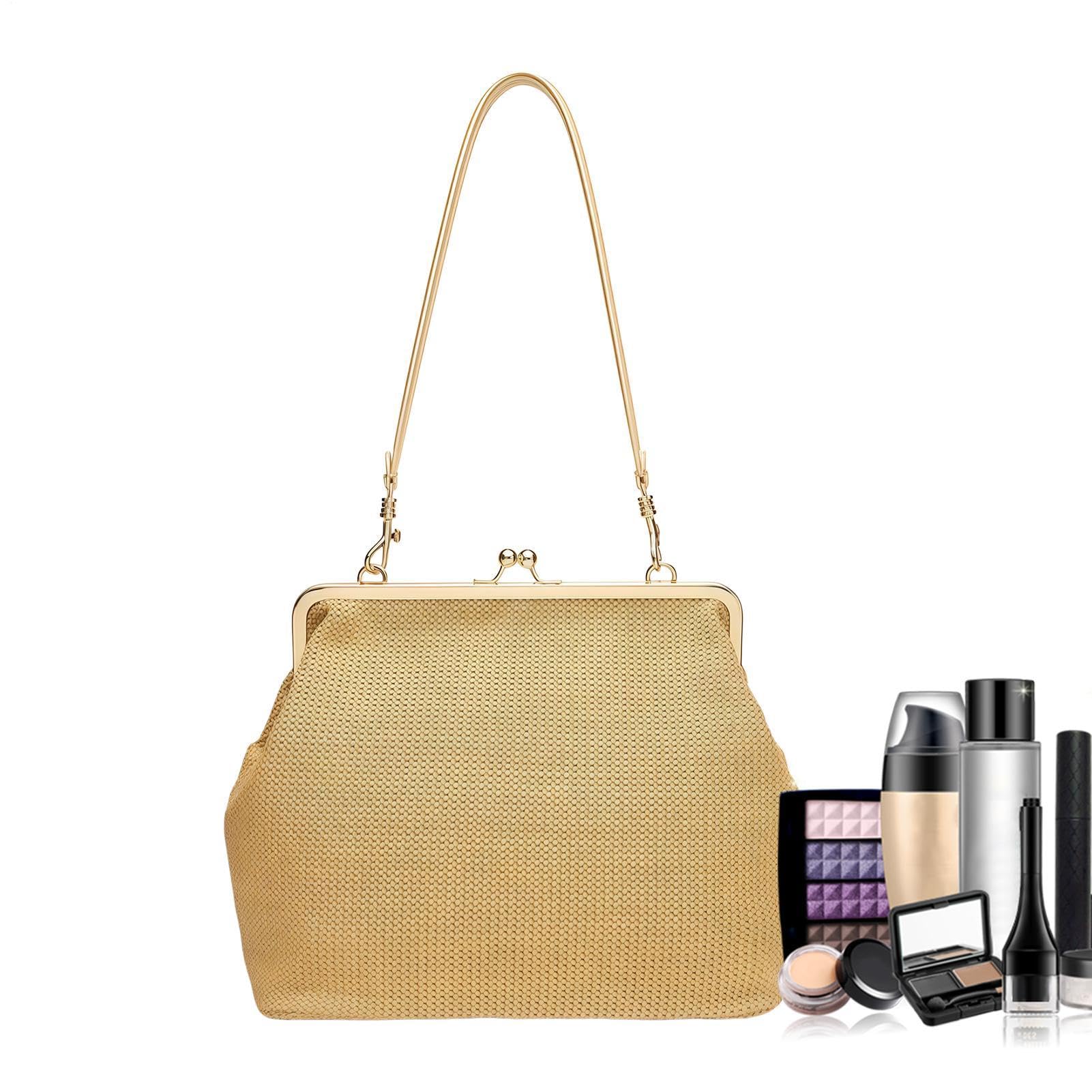 Bolsa de paja para mujer, cierre de cierre de beso, estilo vintage, bolsa de playa trenzada, para verano, primavera, vacaciones, trabajo, universidad, noche, compras, compras, mercado, gimnasio