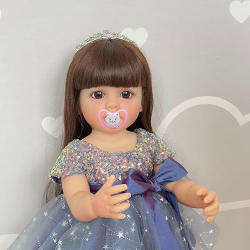 Miniatura 4 de Muñeca de bebé real de 22 pulgadas, de pelo largo, hecha a mano en vinilo de cuerpo completo, muñecas realistas de princesa recién nacida, lavables