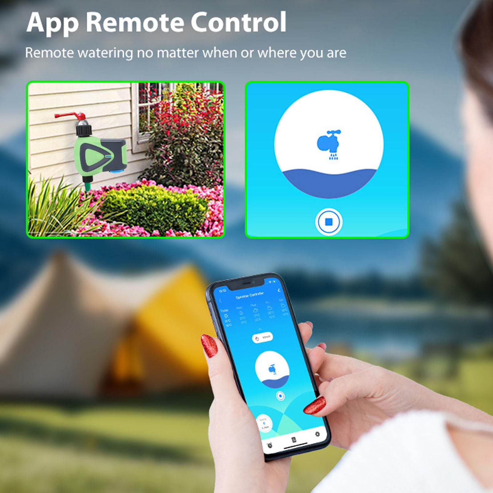 Timer per Irrigazione WiFi, Controller per Irrigatore Intelligente da Giardino Timer Programmabile per Tubo da Esterno con Filtro in Acciaio Inossidabile e Controllo Vocale per