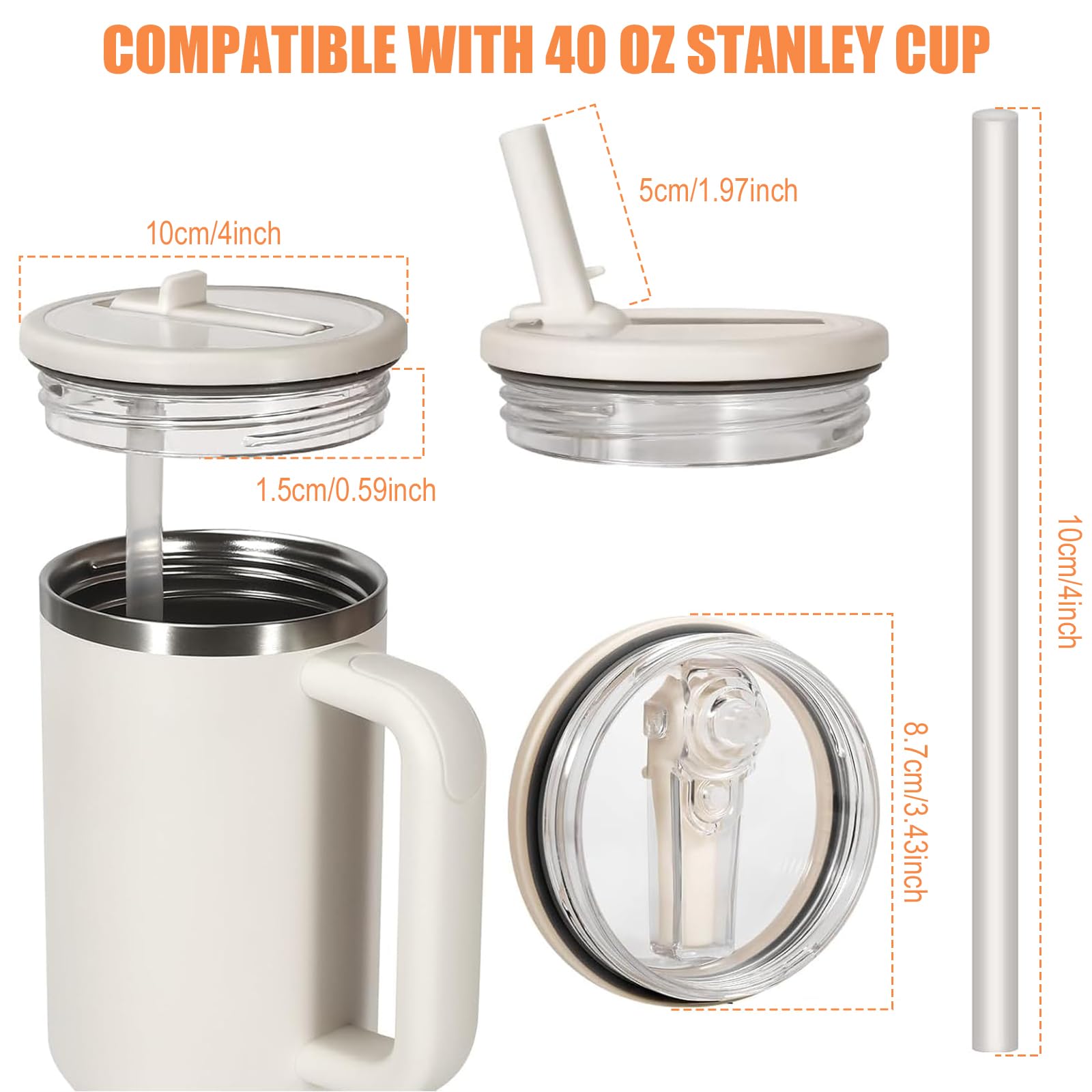 2 Coperchi di Ricambio per Bicchiere da 40oz con 2 Cannucce, Coperchio Ribaltabile, A Prova di Perdite e Antipolvere, Riutilizzabile e Facile da Bere – Accessori Compatibili Stanley Cup