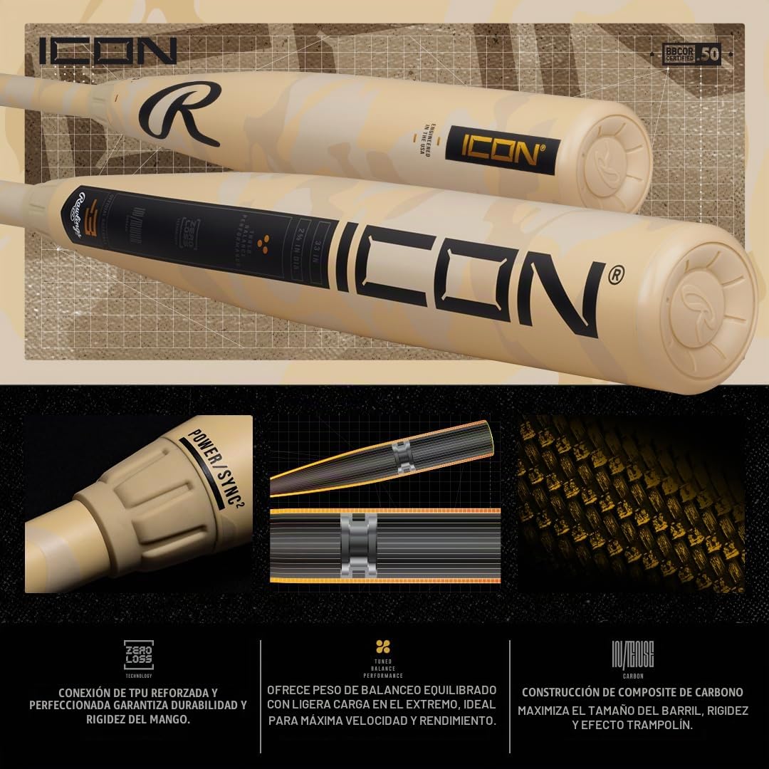 Amazon.com: Rawlings | 2025 | ICON | Bate de béisbol | BBCOR