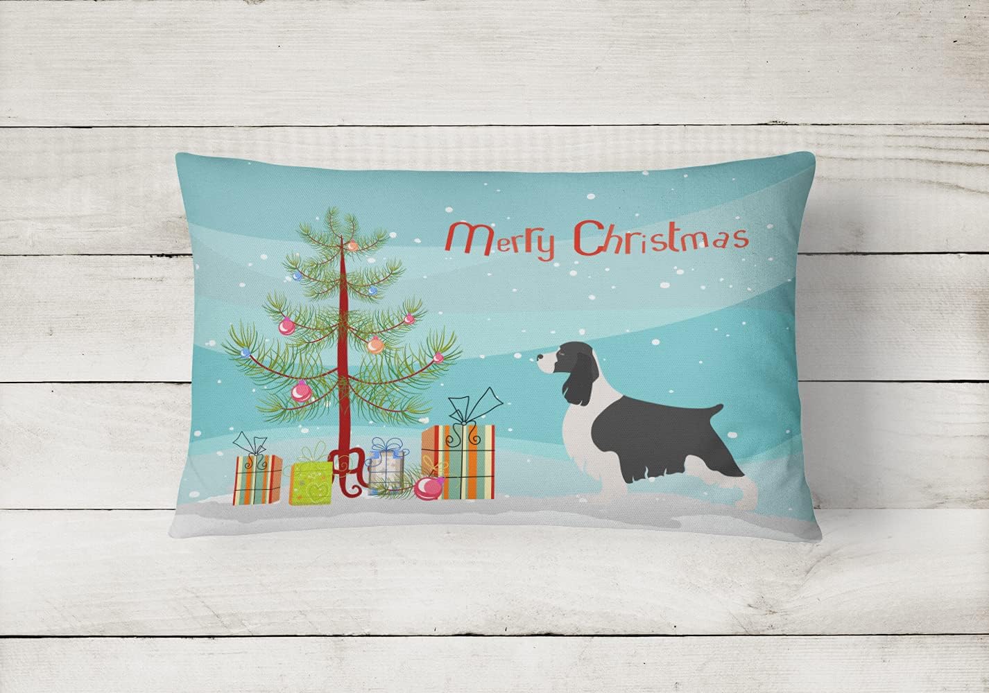 Caroline's Treasures BB8435PW1216 English Springer Spaniel Christmas Canvas Fabric Decorative Pillow Machine Washable, Indoor Outdoor Decorative Pillow for Couch, Bed or Patio, 12HX16W