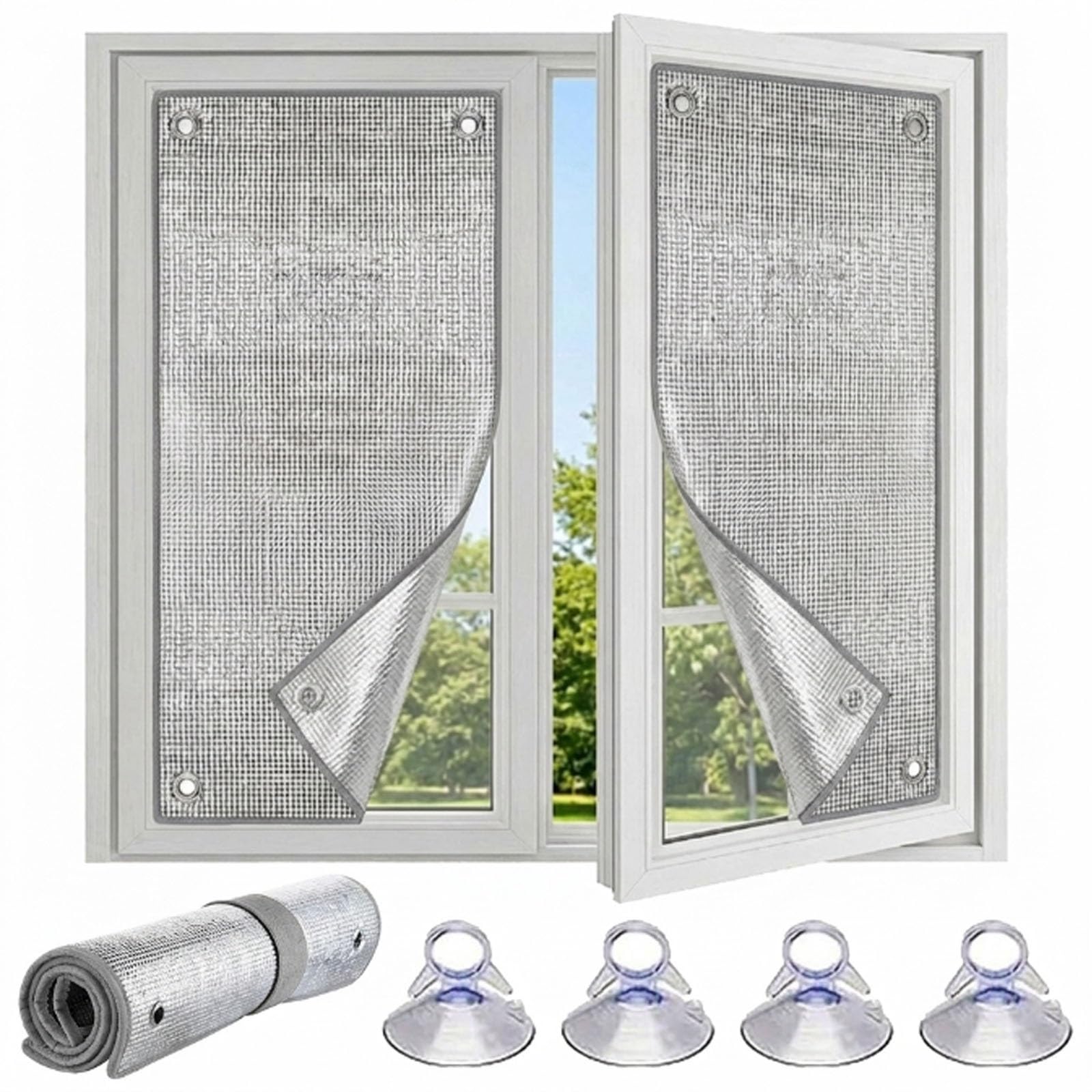 Aluminium Foil Window Insulation Film, 100% Blackout Heat Reflective Window Insulation Cover with Suction Cups, Anti UV Thermal Windows Tint for Conservatory Bedroom Loft(Gray,50x90cm)