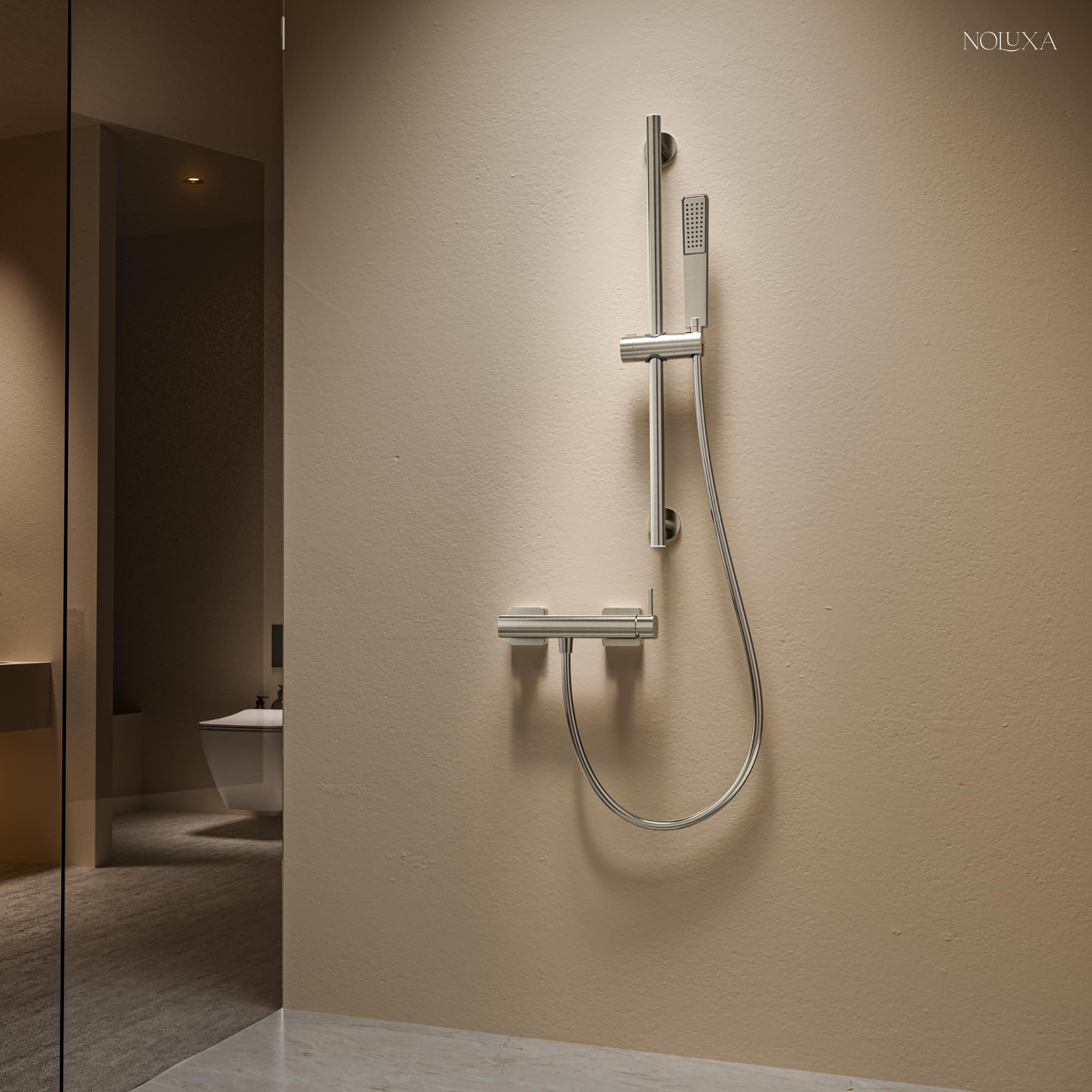 IMEX - Barra de Ducha Pared 65cm Níquel Cepillado | Barra de Acero Inoxidable S.304 Redonda con Soporte para Alcachofa de Ducha Ajustable | Recambio Original IMEX