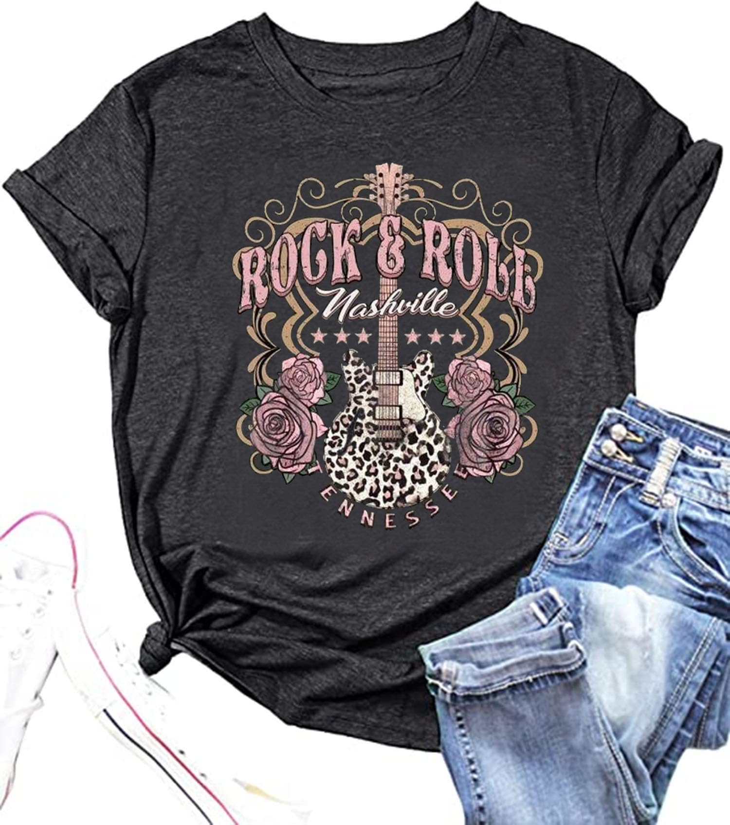 SUTEFAYECOMusic City Shirt for Women Country Music T-Shirt Vintage Guitar Wings Graphic Country Concert Tee Tops