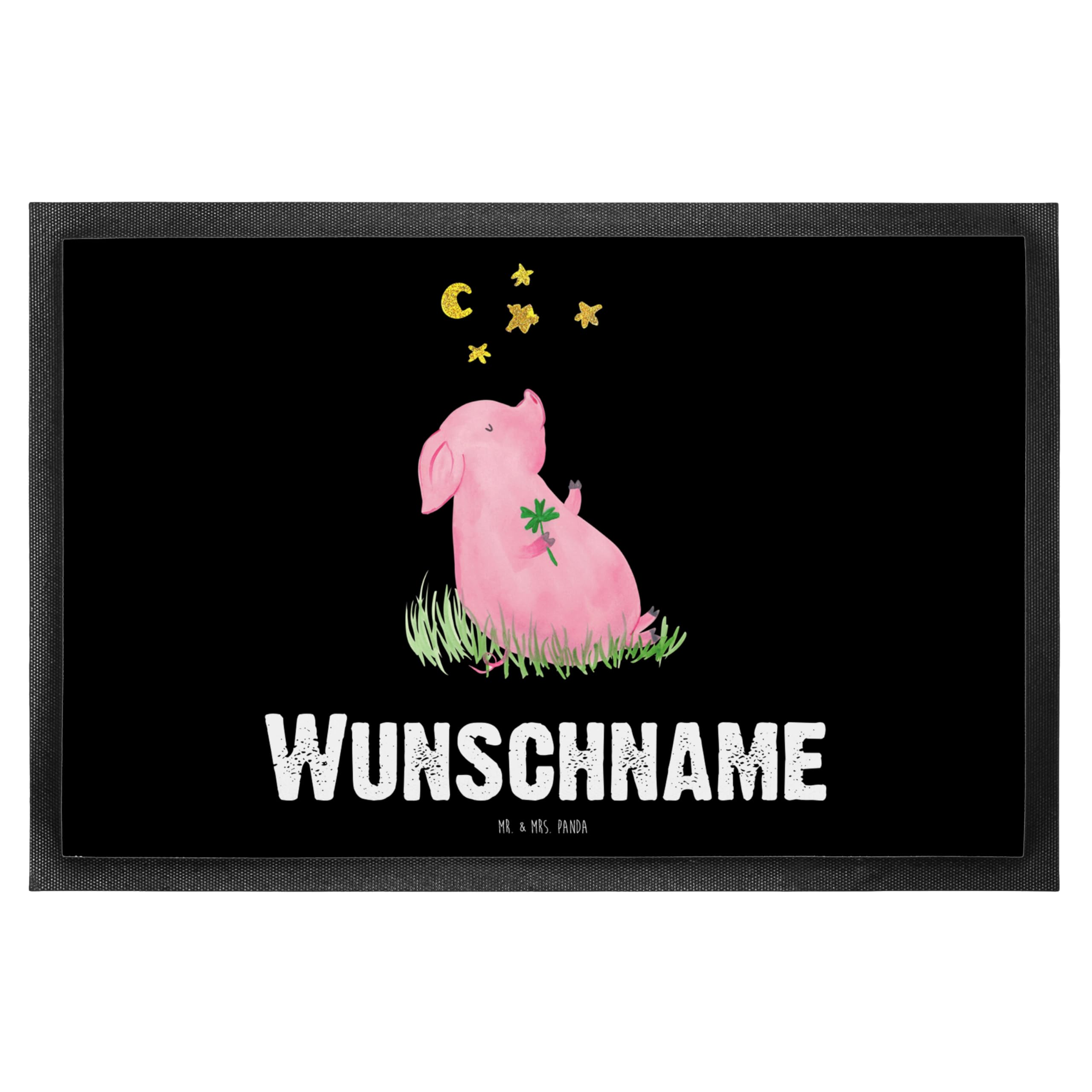 Mr. & Mrs. Panda Fussmatte personalisiert Schwein Glück 40 x 60 cm - Personalisierte Geschenke, Ziele, Individuelle, Sterne, Träume, Motivation, Fußmatte, Lustige Sprüche, mit Namen, personalisierbar