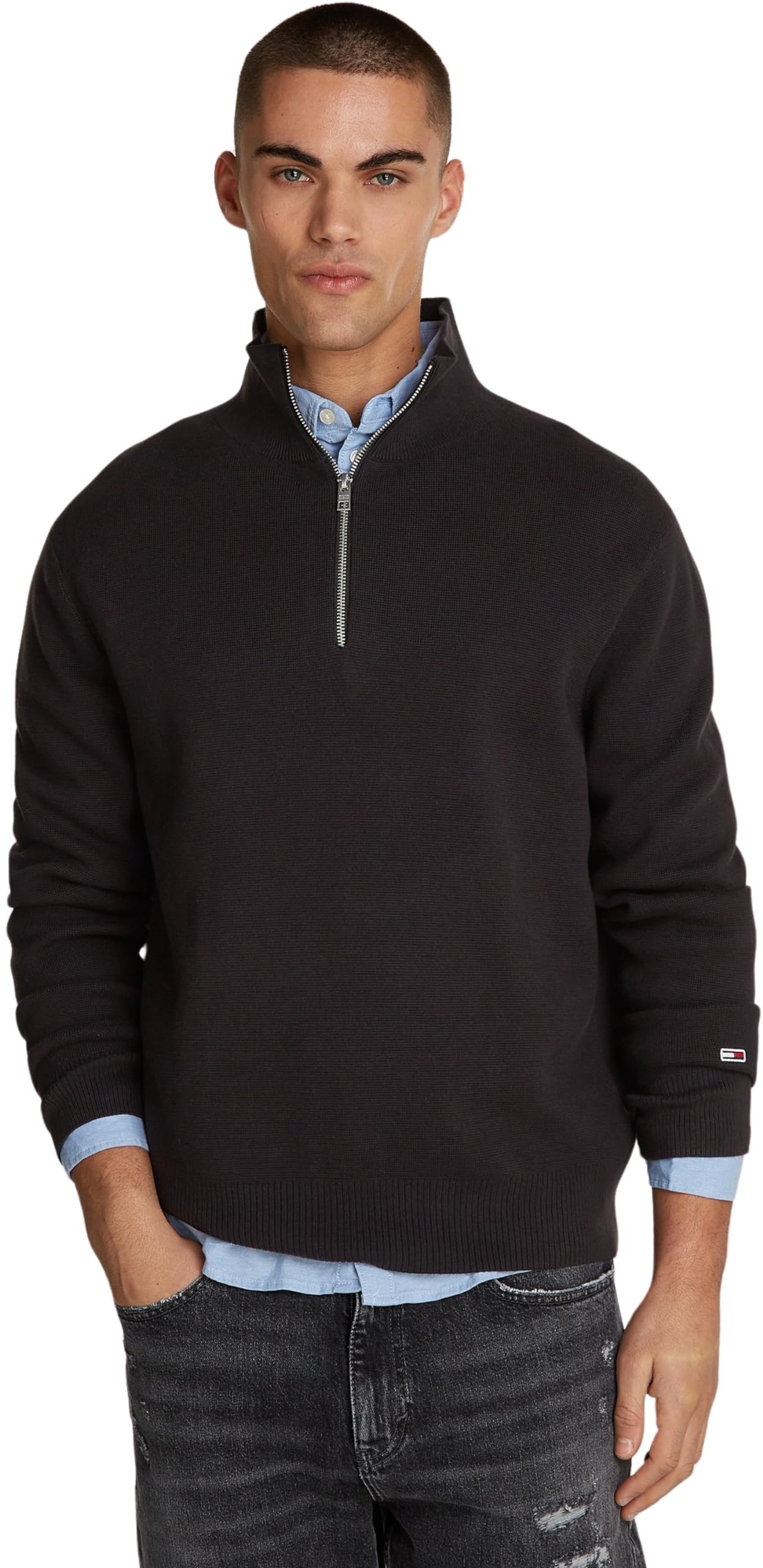 Tommy Jeans Jersey con Cremallera Hombre Regular Fit Half Zip con Cuello Vuelto