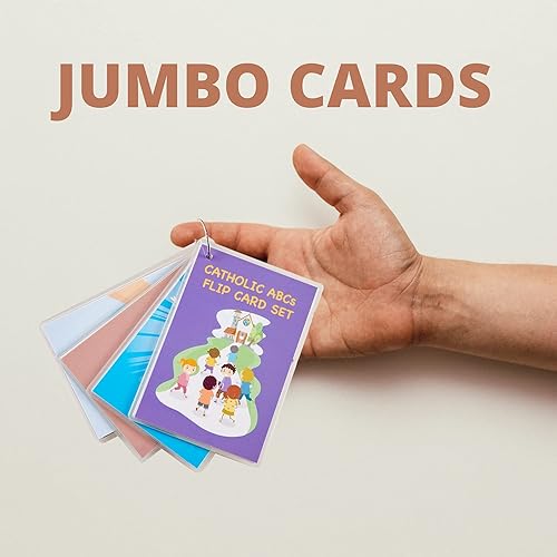 Miniatura 2 de Needzo Catholic ABC Jumbo Flip Cards con llavero, juego de tarjetas didácticas, actividades para llevar (paquete de 54)