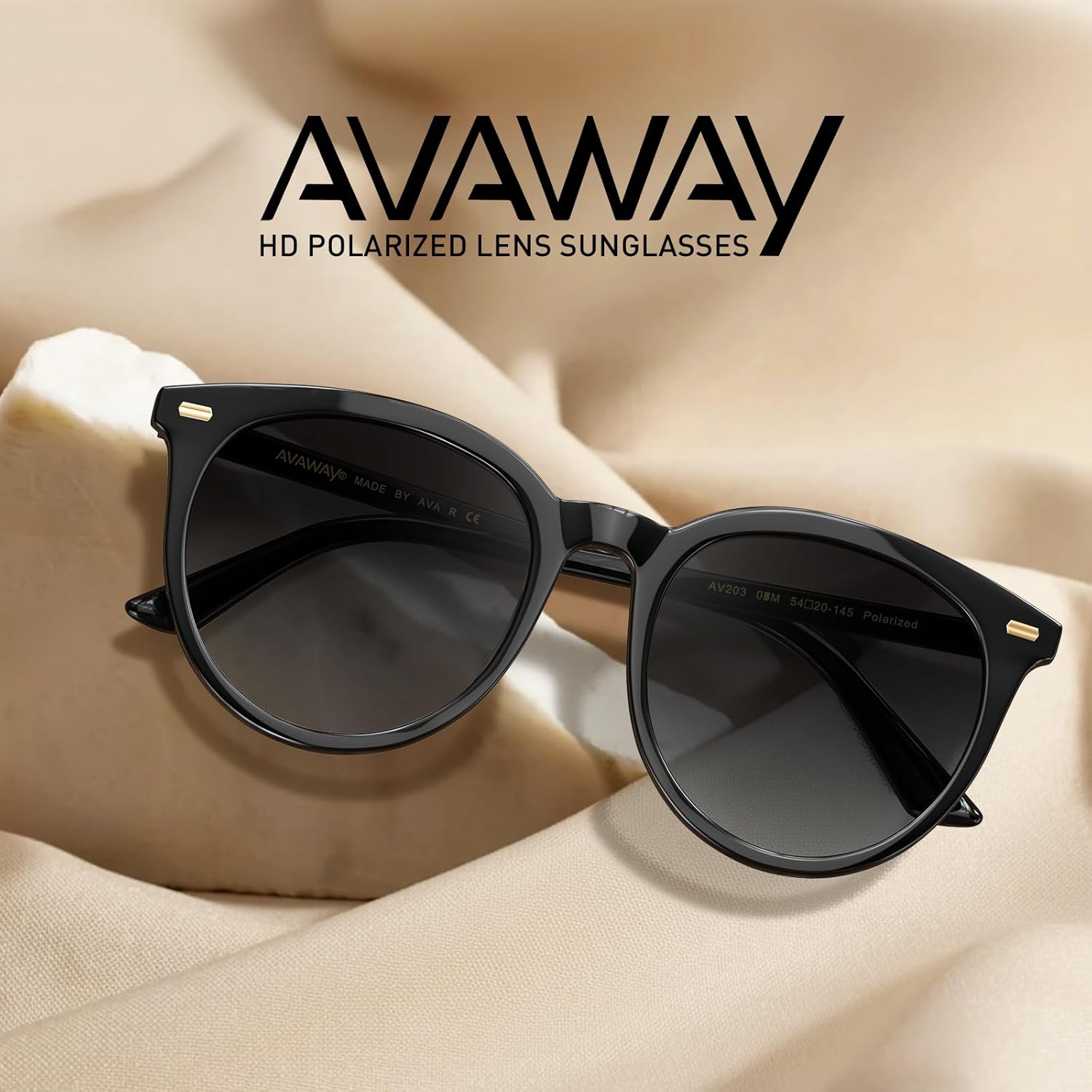 AVAWAY Round Oversized Acetate Polarized Sunglasses for Women UV Protection Dark Driving Beach Shades