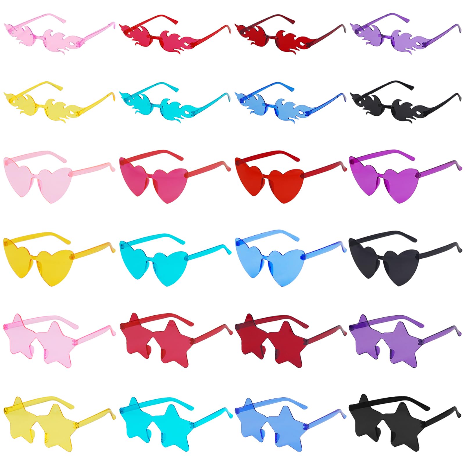 24PCS Estrella Gafas Corazon Llamas de Fuego Gafas para Fiesta