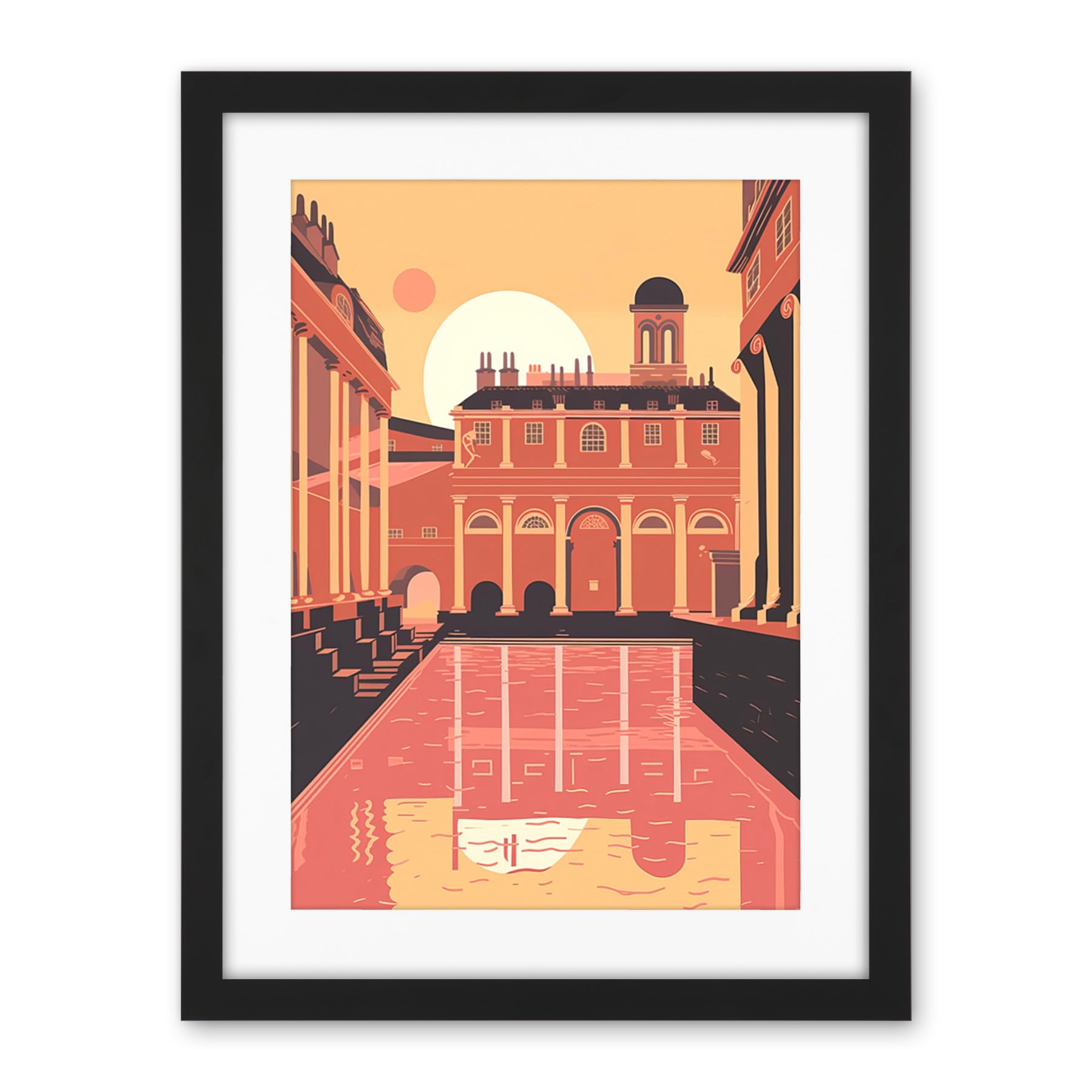 Artery8 Roman Baths Georgian Architecture Illustration Artwork Framed Wall Art Print 18X24 Inch