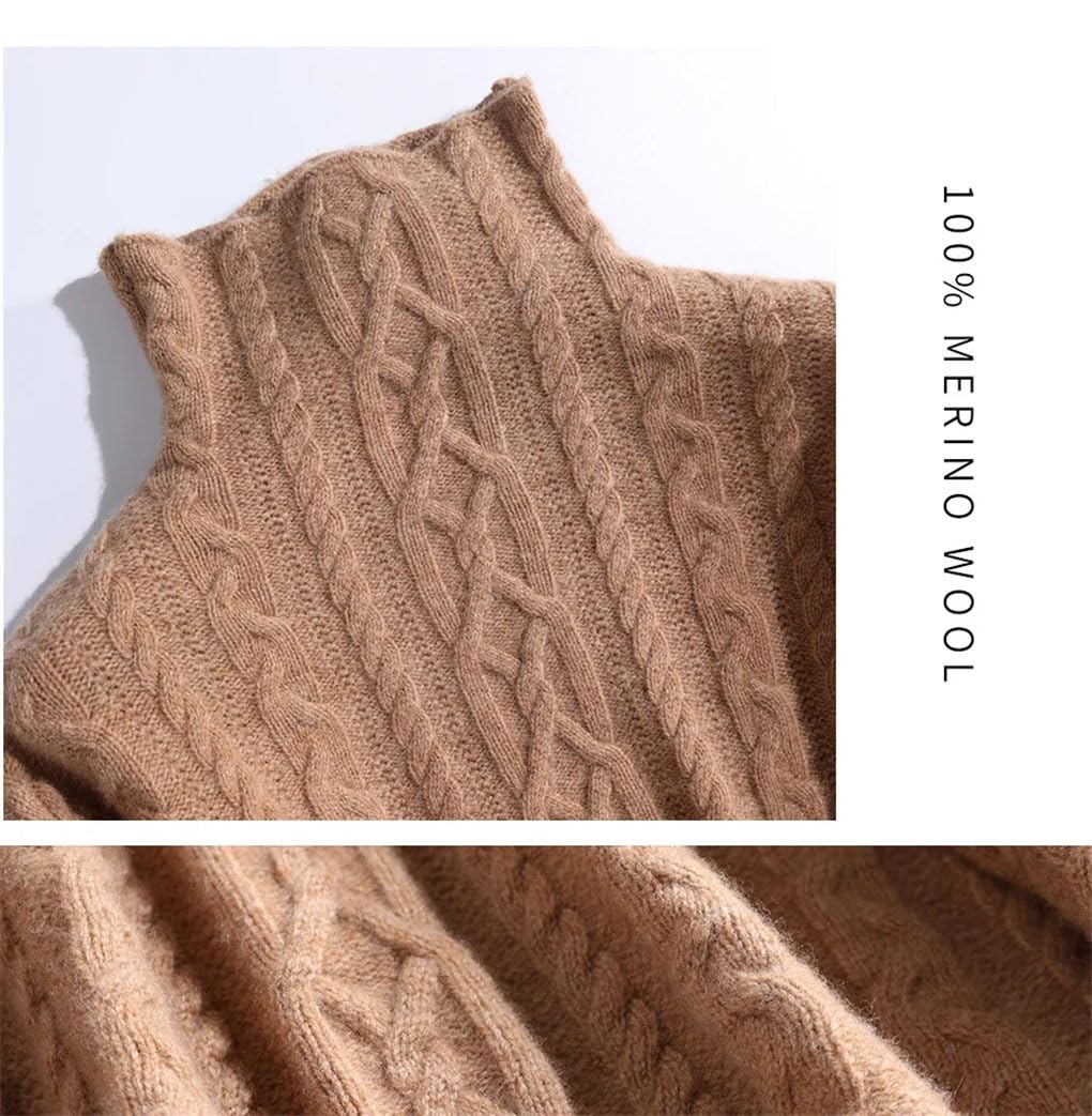keusyoi Suéter de punto de cuello alto de invierno para mujer, suéter de manga larga cálido para mujer, suéter de otoño 100% lana merino