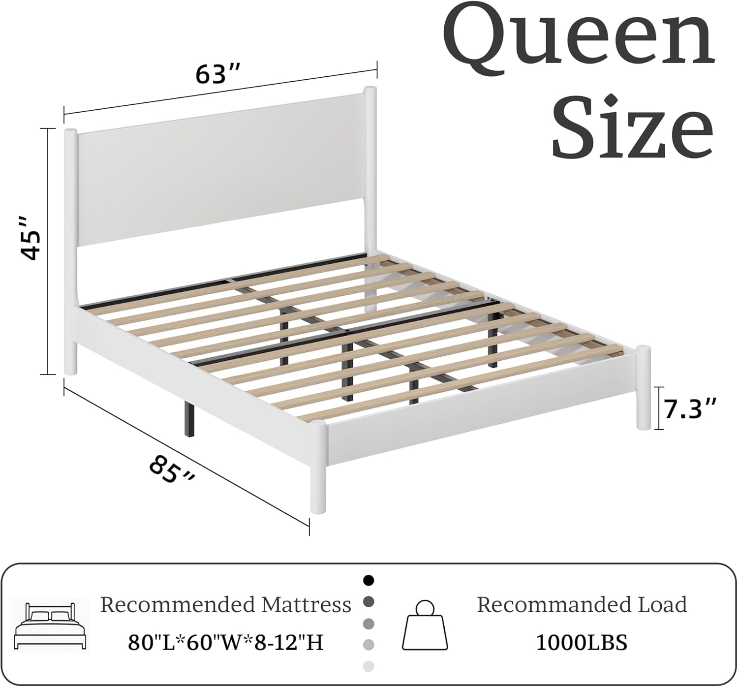 Queen Size Bed Frame with Headboard, Modern Farmhouse Wood Platform Bed, Sturdy Wood Slats Support, Noise-Free & Easy Assembly, No Box Spring Needed, White