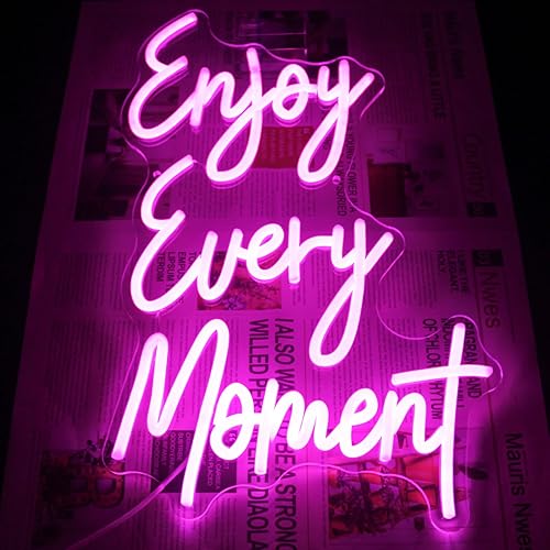 Miniatura 6 de Kullneon Letrero de neón con texto en inglés "Enjoy Every Moment" ("Enjoy Every Moment"), letrero de neón para decoración de pared, letreros de