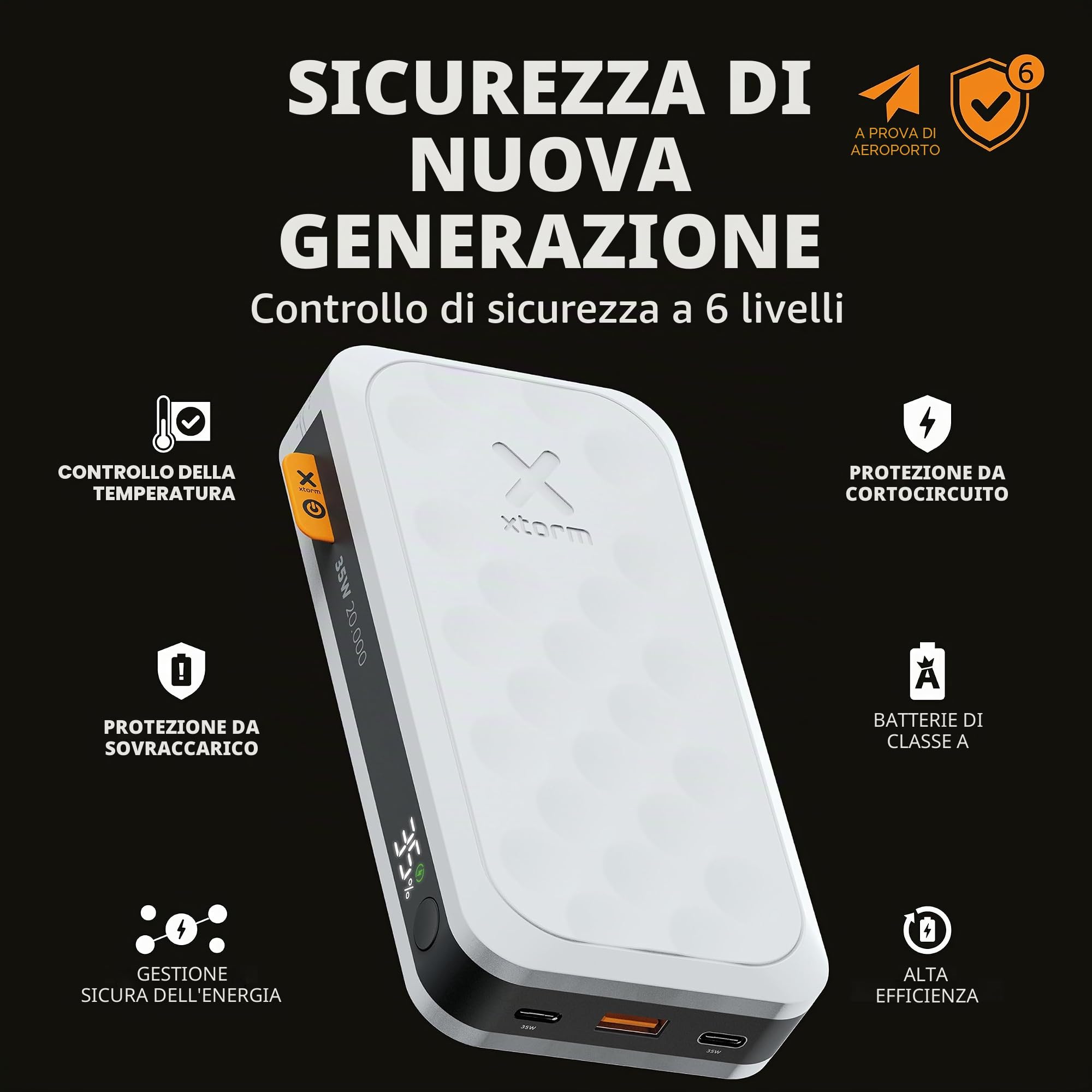 Xtorm Fuel serie5 power bank 20.000mAh 35W uscite USB-C e USB-A bianco | Adatto per smartphone tablet ed accessori compatibili portatile, con display digitale, ricarica rapida, in plastica riciclata