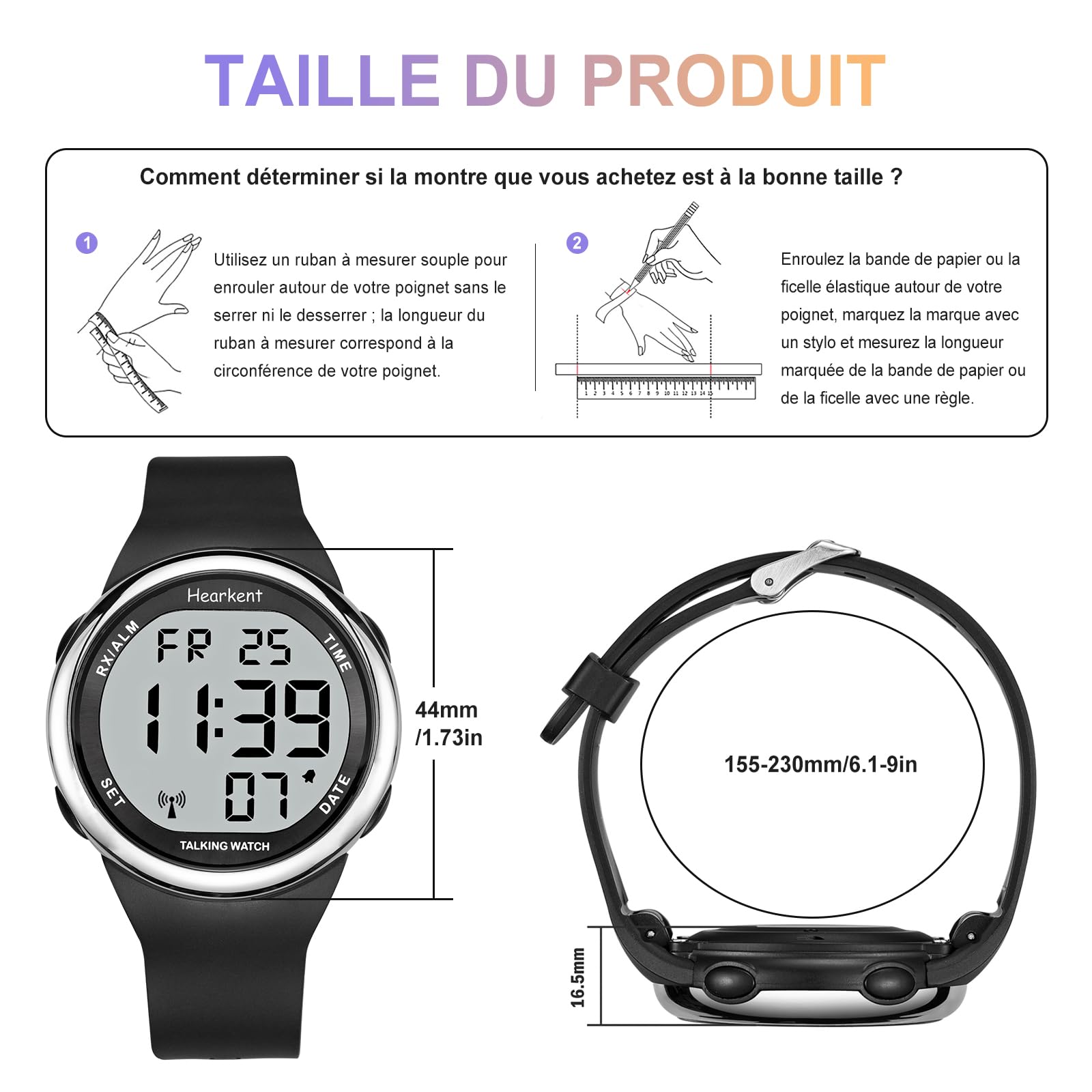 Hearkent Orologio parlante per non vedenti e anziani, orologio vocale francese per ciechi con grande schermo LCD