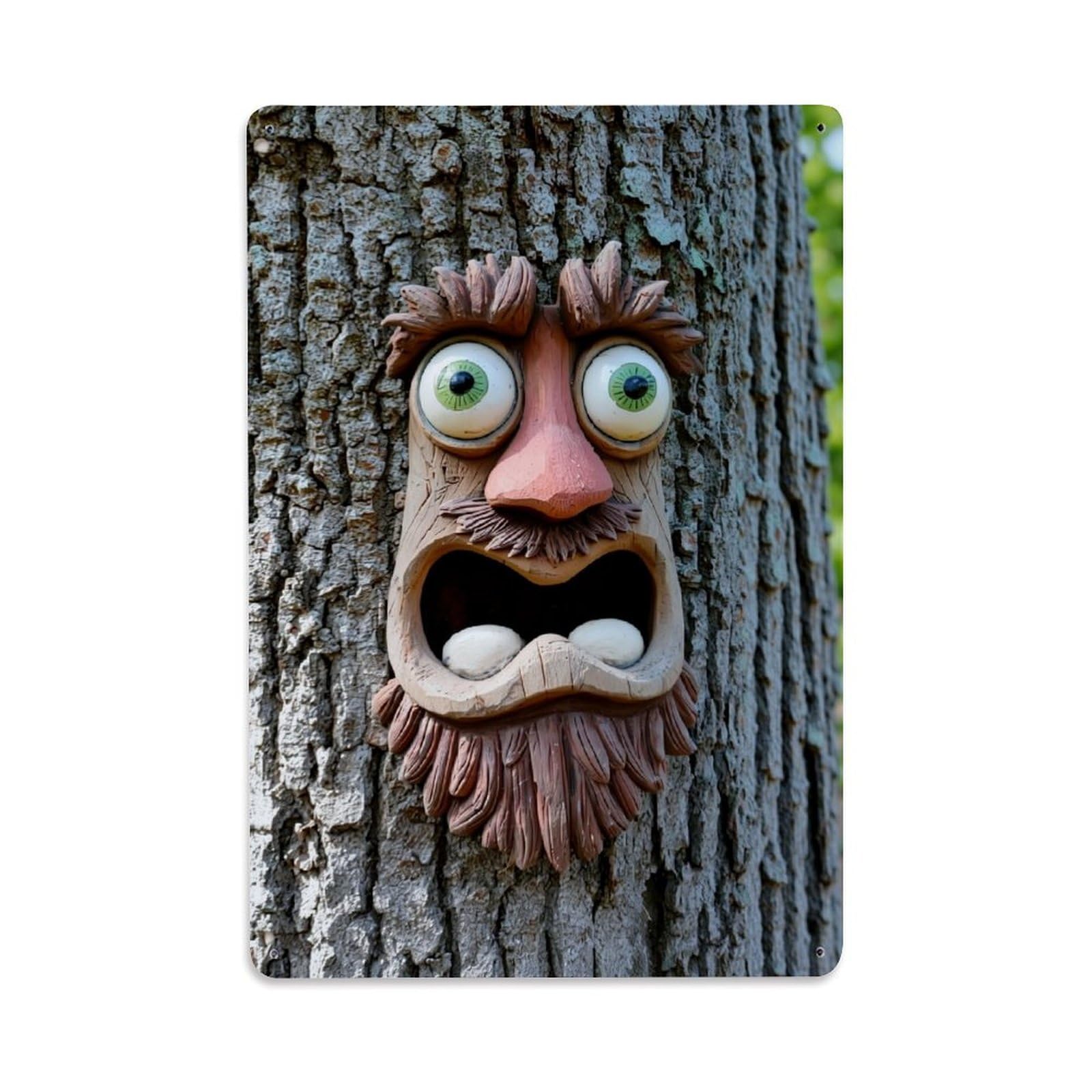 Jdfenggu Vintage Face Carved Tree Art Retro Metal Tin Sign, Decor Art Poster For Bar, Home, Man Cave, Kitchen, Laundry Room Gift 8X12inch