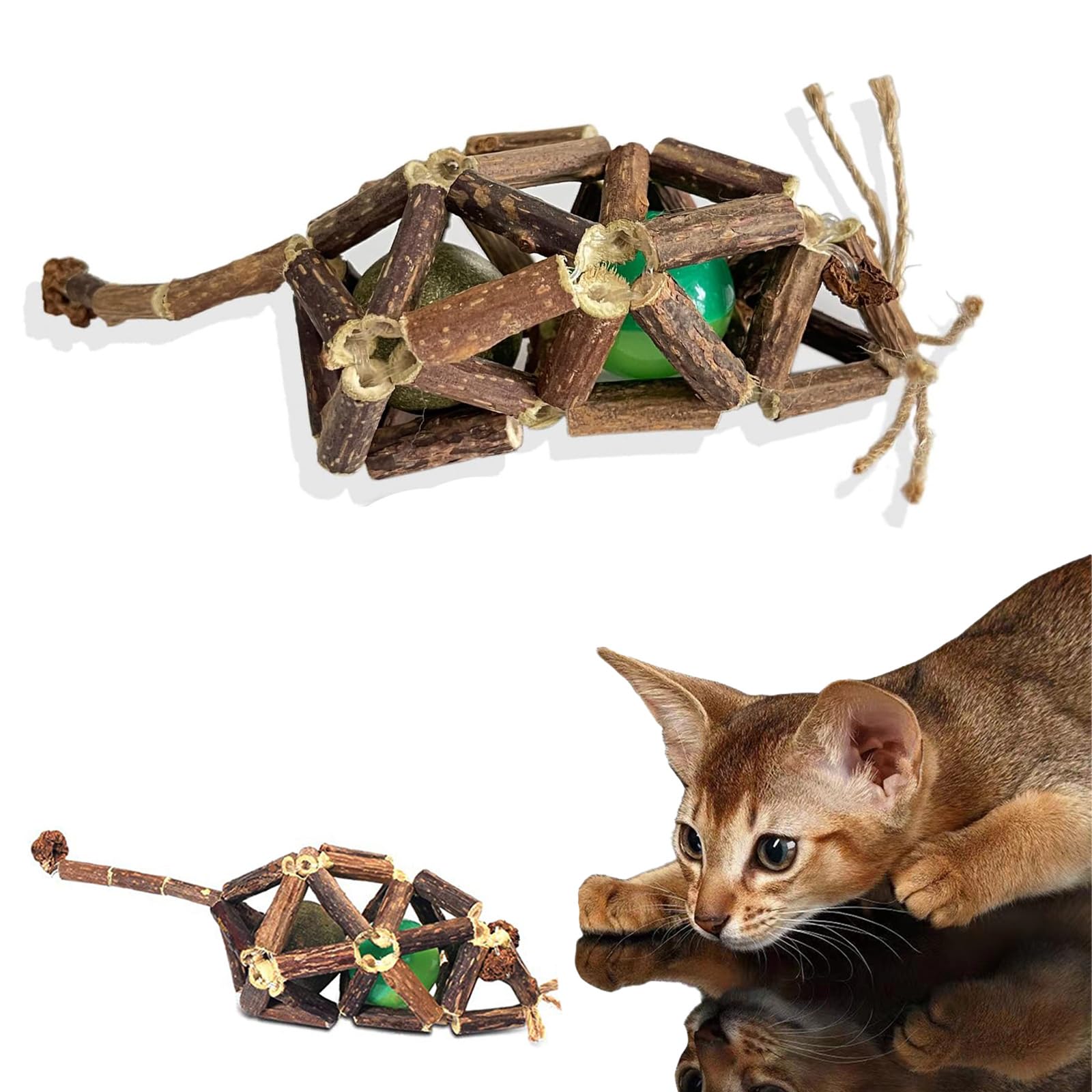 GDSanlian Cat Nip Mint Wood Ball - Mice/Mouse Chew Toys with Silvervine Sticks Cat Toys Natural Polygonum Officinale Balls for Indoor Cats, Kitten