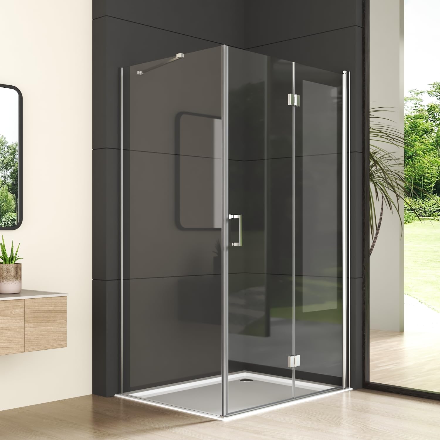 Duschkabine 90 x 75cm Duschtür Falttür mit Seitenwand Eckeinstieg Falttüren 6mm ESG Glas Duschabtrennung Eckdusche Eck-Duschkabine Drehtür