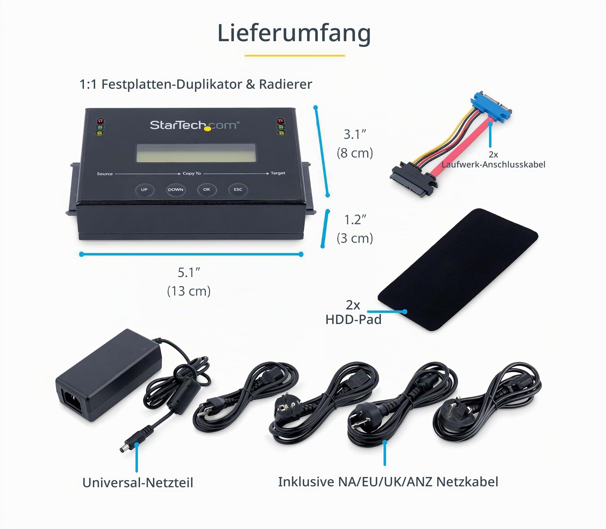 StarTech.com 2,5 / 3,5" SATA / SSD Festplatten Duplikator / Eraser - Festplatten Kopierstation mit 14 GB/s Duplizier-Geschwindigkeit