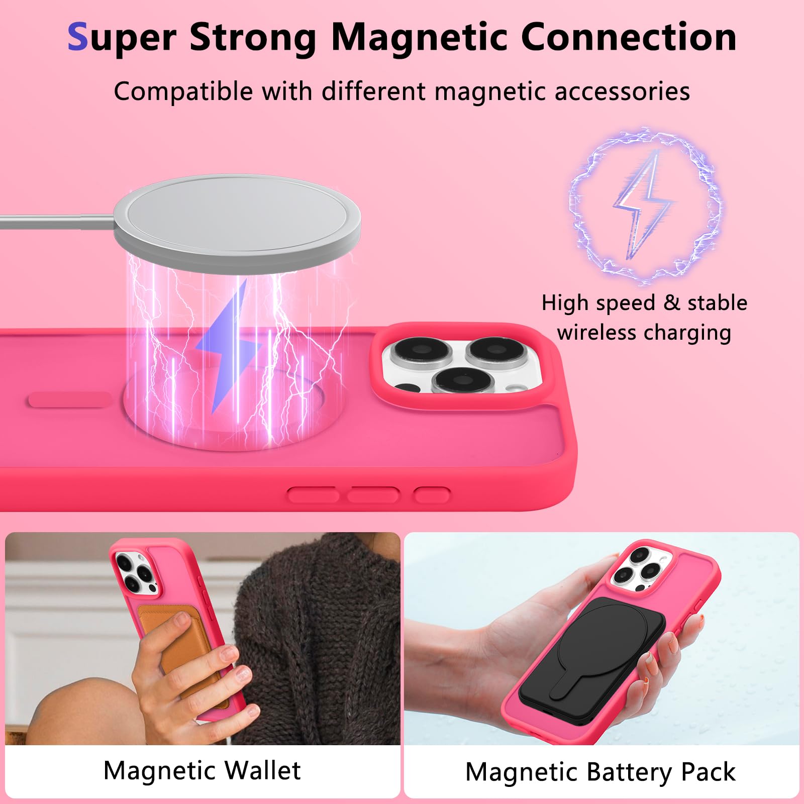RALEAVO Magnetyczne etui do iPhone'a 16 Pro, kompatybilne z Magsafe, mocne, magnetyczne, półprzezroczyste, matowe, twarde tworzywo PC, odporne na wstrząsy, etui ochronne, cienkie, cienkie etui do