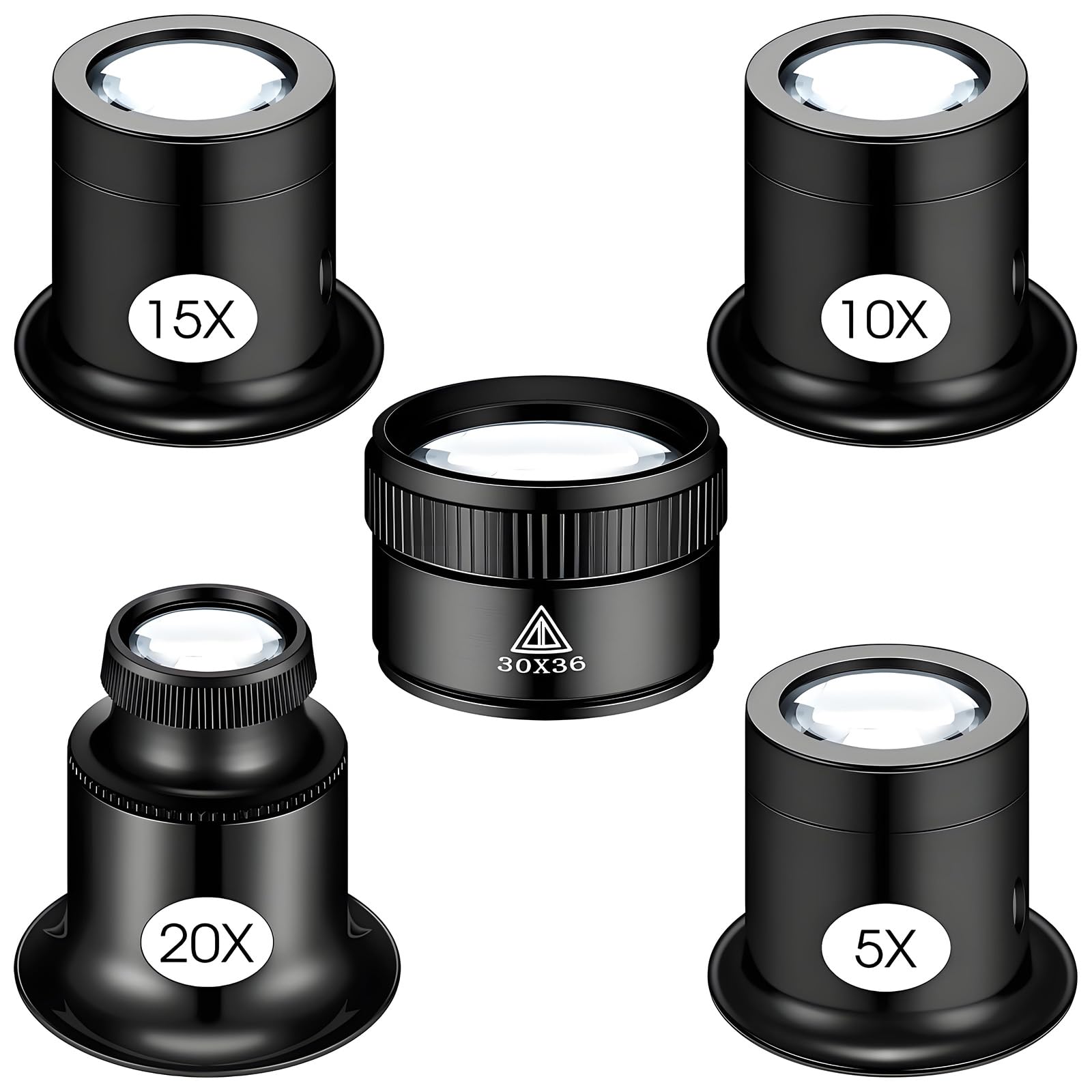 5Pcs Magnification Magnifier Tool Set Magnifier 5.0X 10X 15X 20X 30X for Coin Stamp Jewelry Observation Transportable Enlarger Set