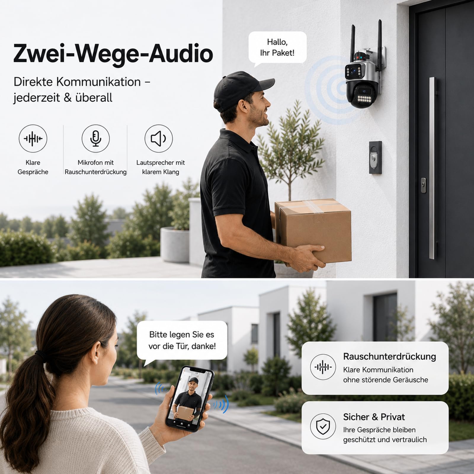 Überwachungskamera Außen, 6MP Dual-Lens WLAN, 2.4/5 GHz | Kamera mit Großem Sichtfeld und Schwenk/Neigefunktion, Farb-Nachtsicht, 2-Wege-Audio, Bewegungsmelder, IP66, SD/Cloud