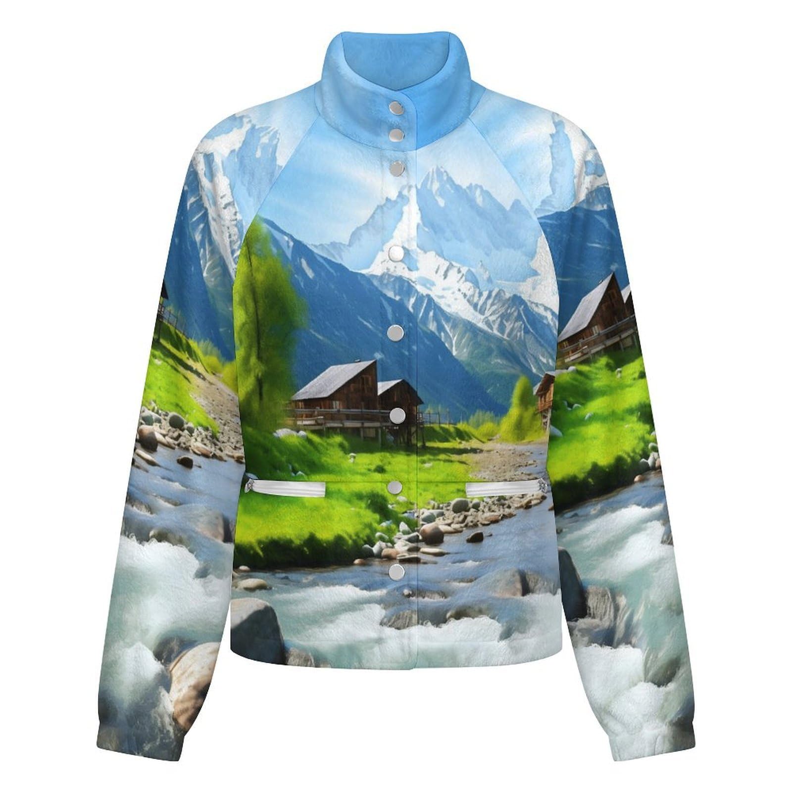OFFSUM Veste Polaire Pour Femme - Ruisseau De Montagne Enneigée Veste Décontractée À Poches, Cardigan Chaud D'Automne Et D'Hiver Pour Les Activités De Plein Air, Haut Doux Et Confortable