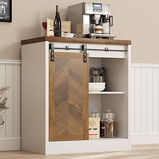 Catrimown Farmhouse Small Coffee Bar Cabinet with Storage, White Coffee ...