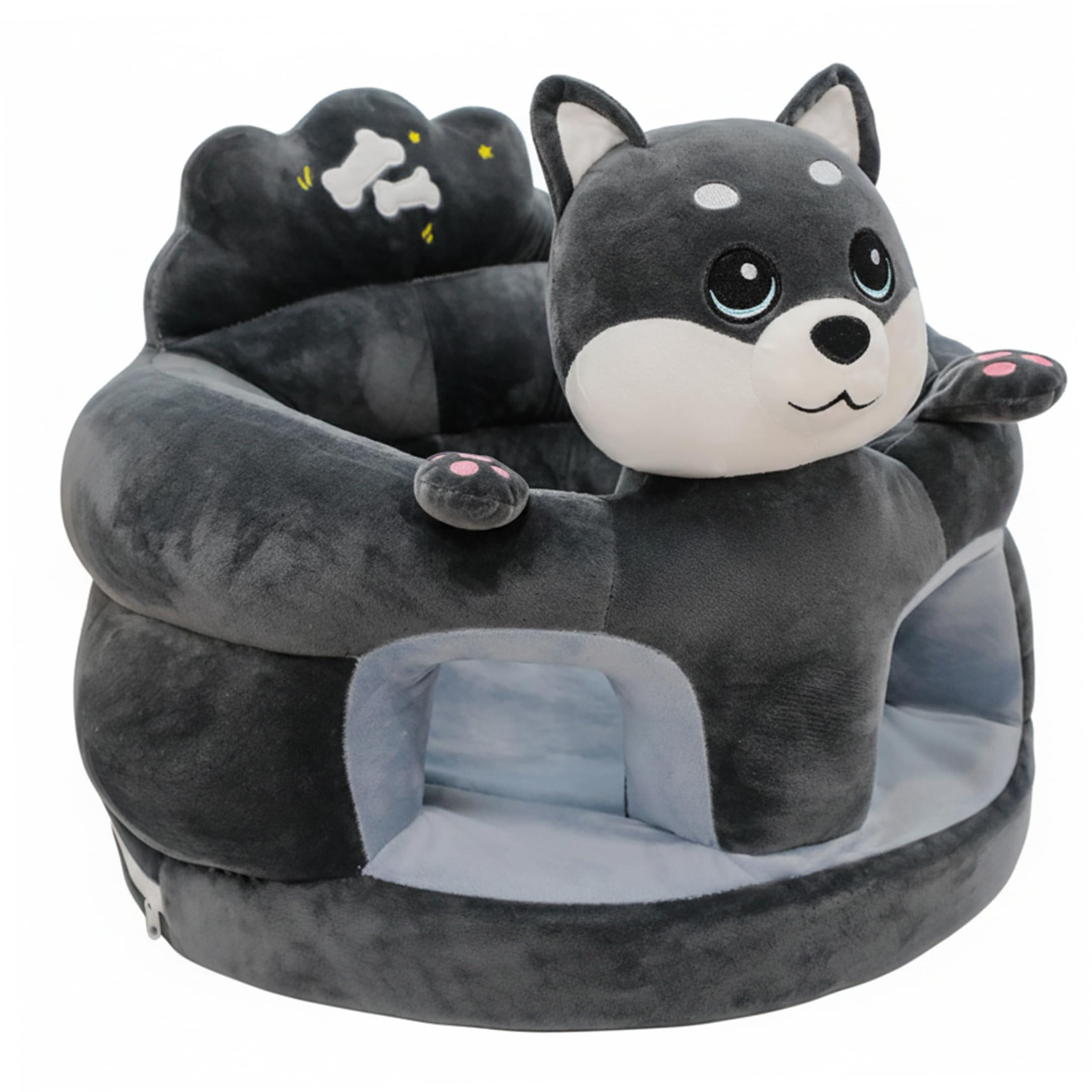 Seggiolino Sit Up per Bambino, Seggiolino per Neonato, da Pavimento Sit Me Up per Bambino, Sedia in Peluche Husky Grigio - Neonato ergonomico per Sedersi da 3 a 12 Mesi, Uso Portatile in C